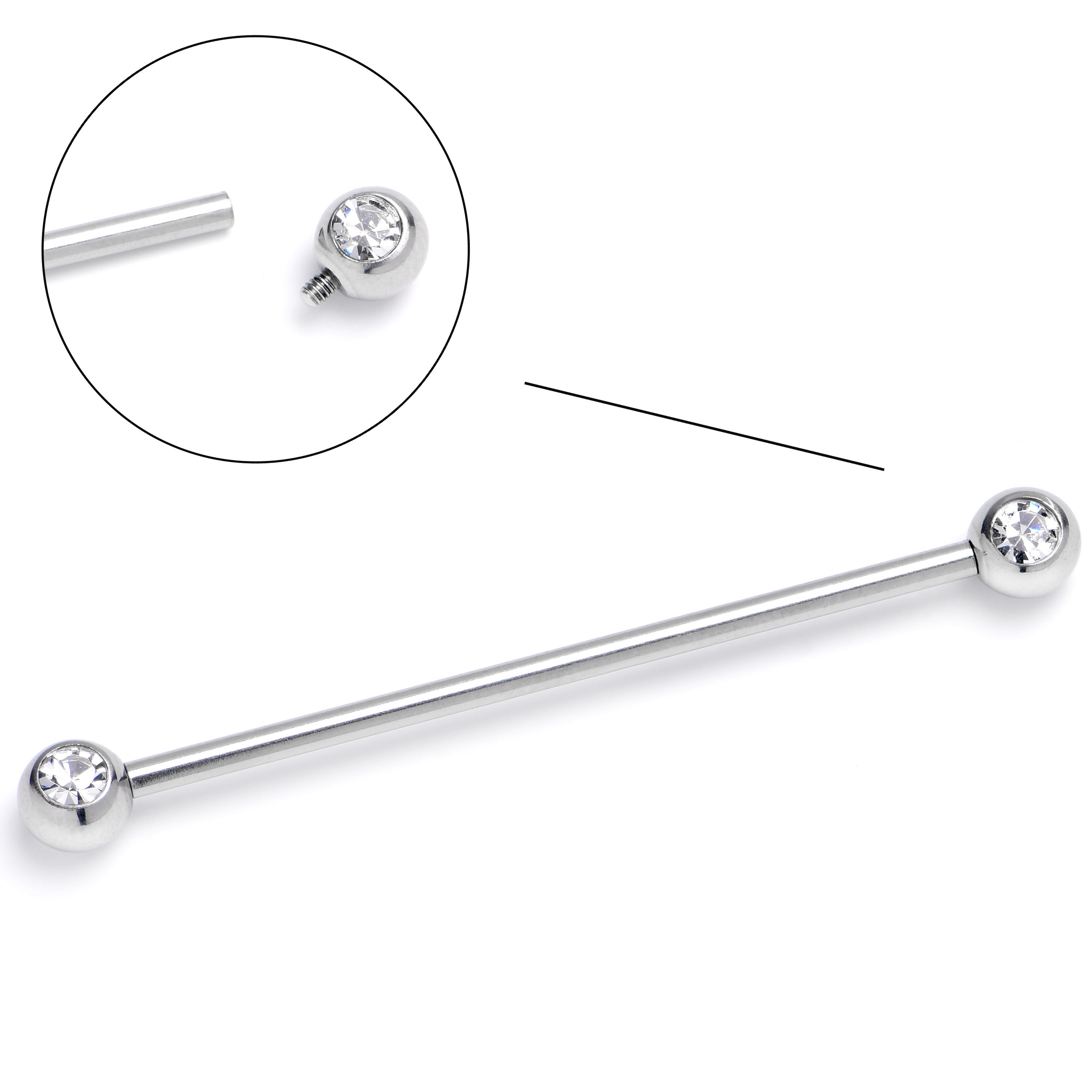 14 Gauge Clear Gem Internally Threaded Industrial Barbell 38mm