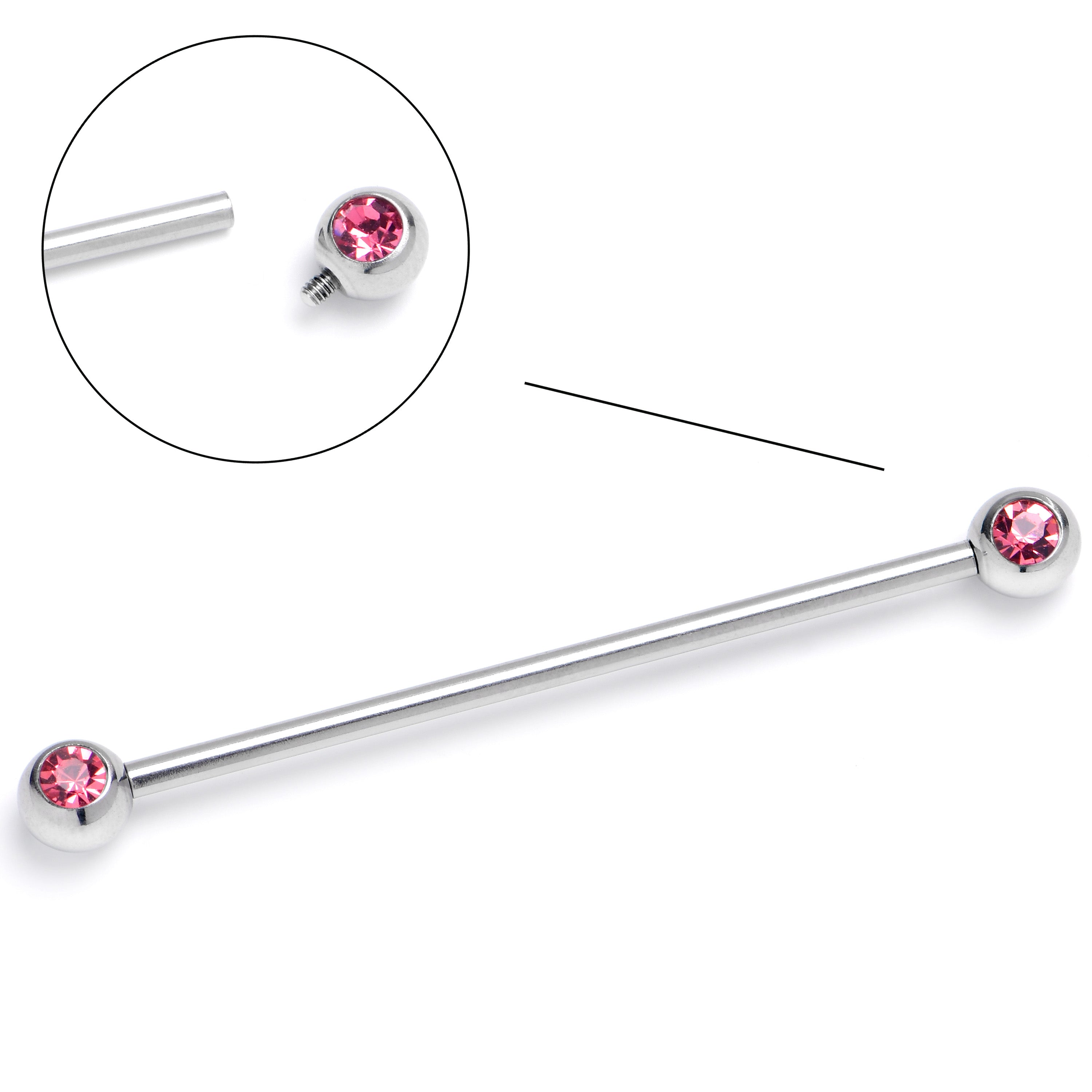 14 Gauge Pink Gem Internally Threaded Industrial Barbell 38mm