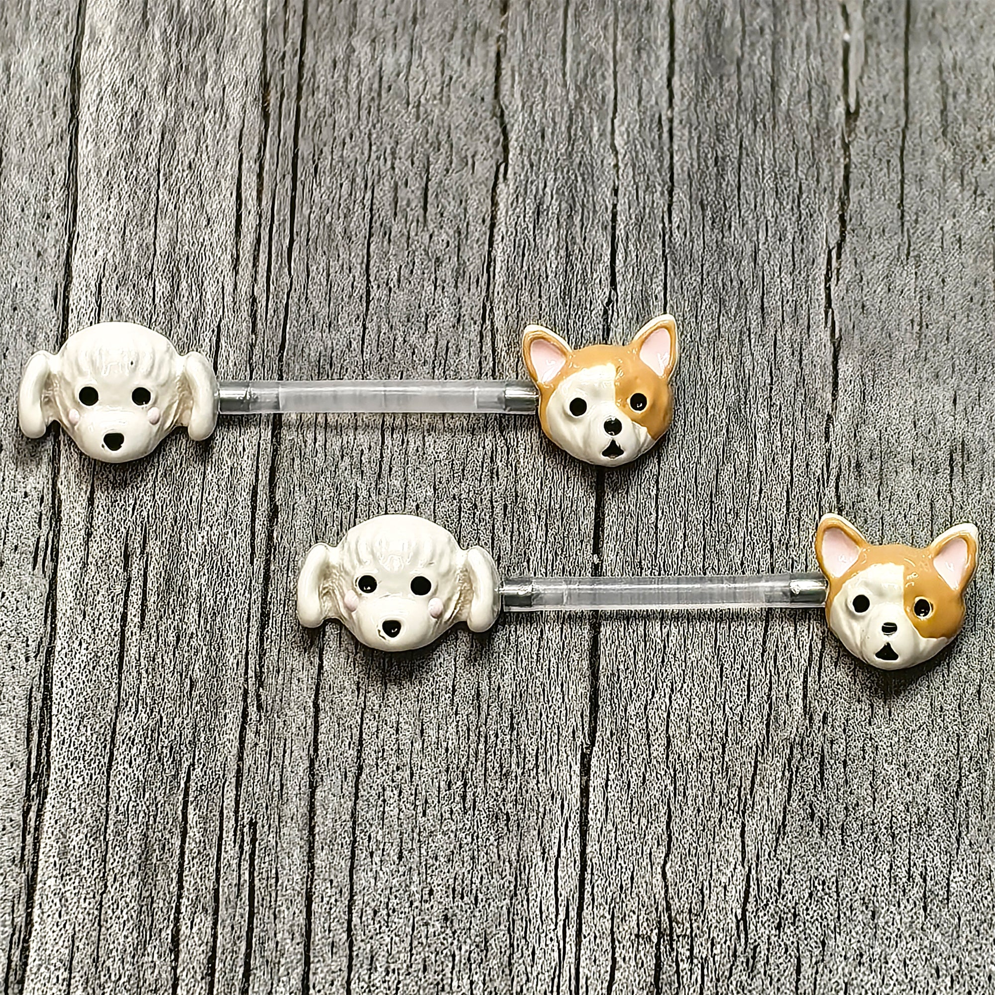 14 Gauge 9/16 Bioplast Puppy Dog Barbell Nipple Ring Set