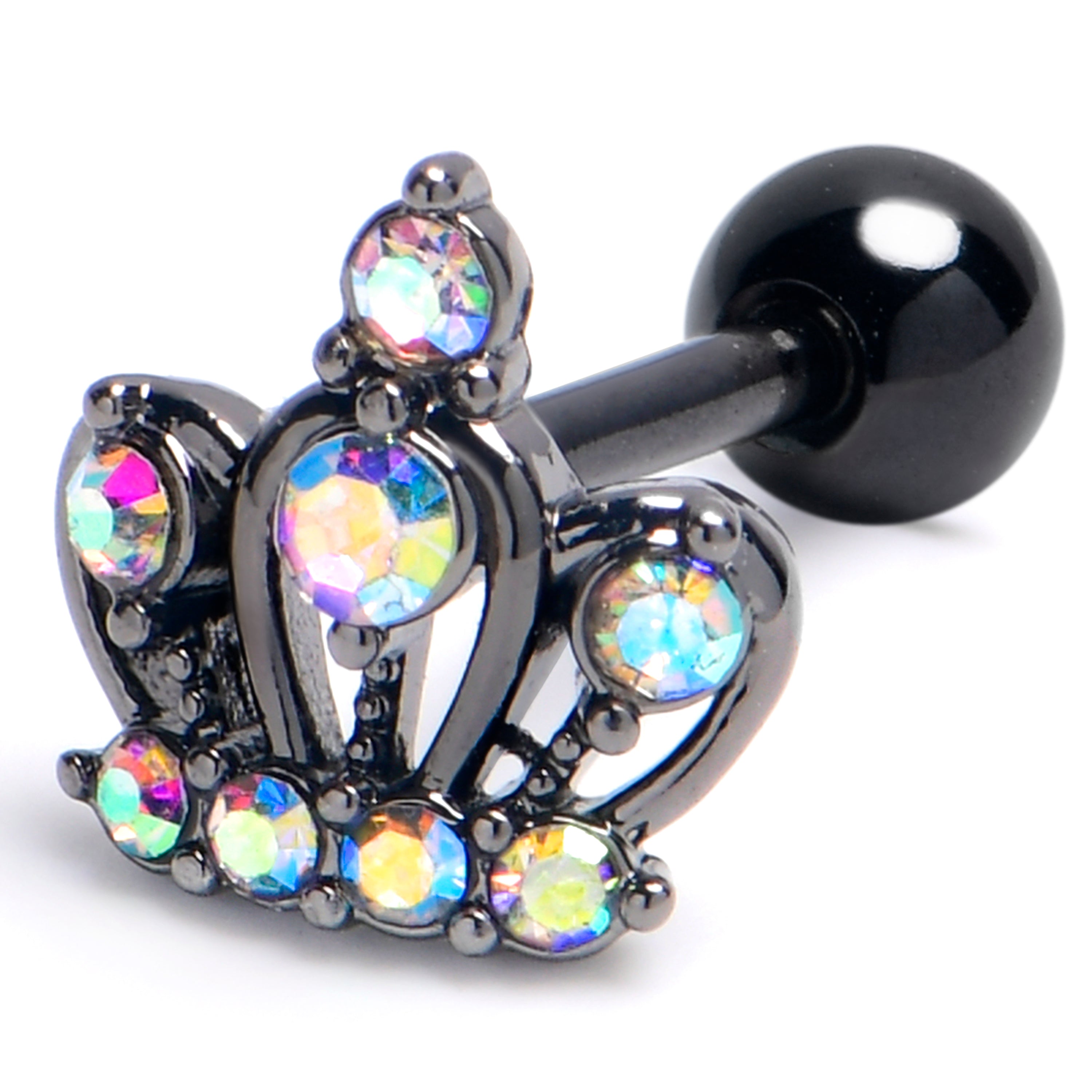 16 Gauge 1/4 Aurora Gem Black Epic Crown Cartilage Tragus Earring