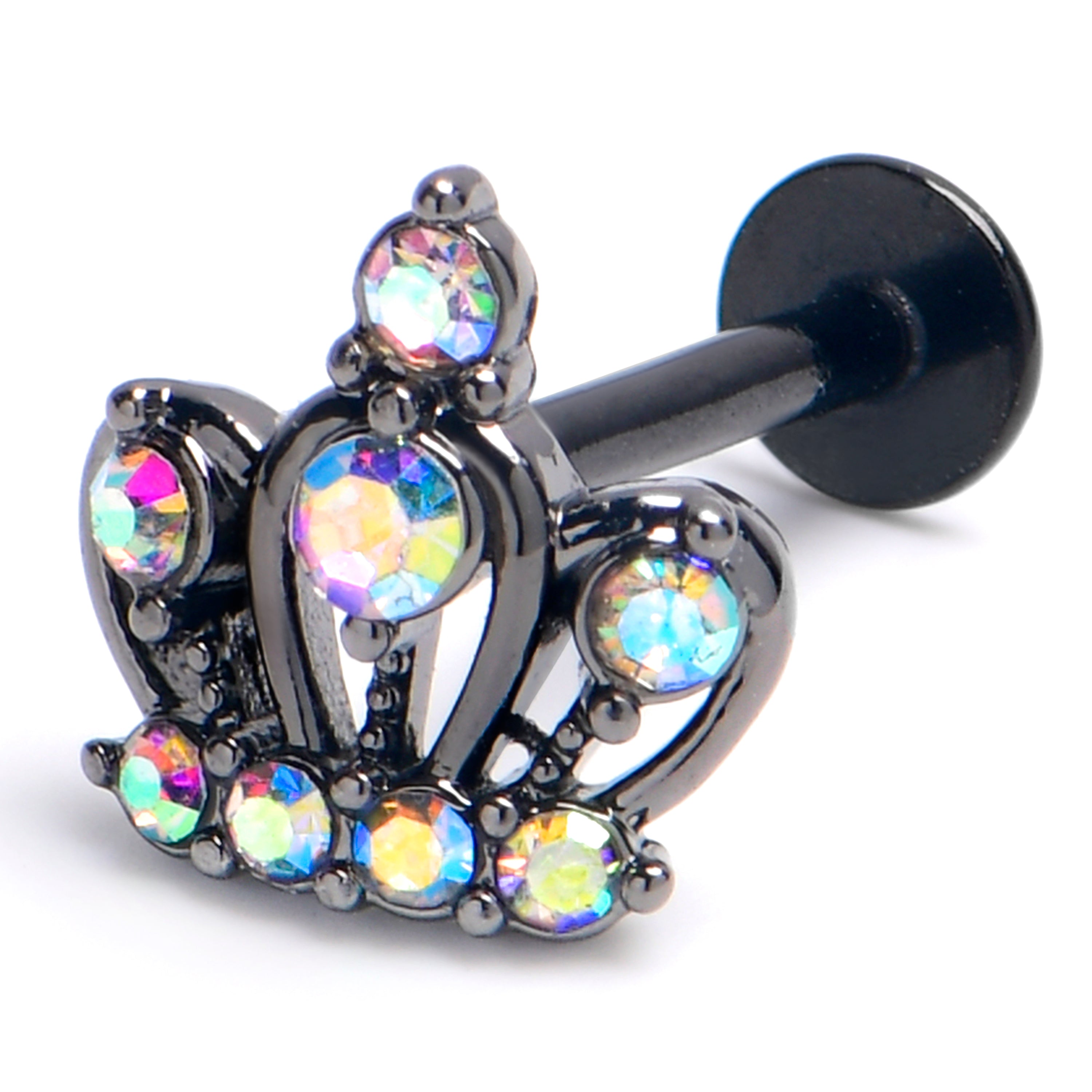 16 Gauge 5/16 Aurora Gem Black Epic Crown Labret Monroe Tragus