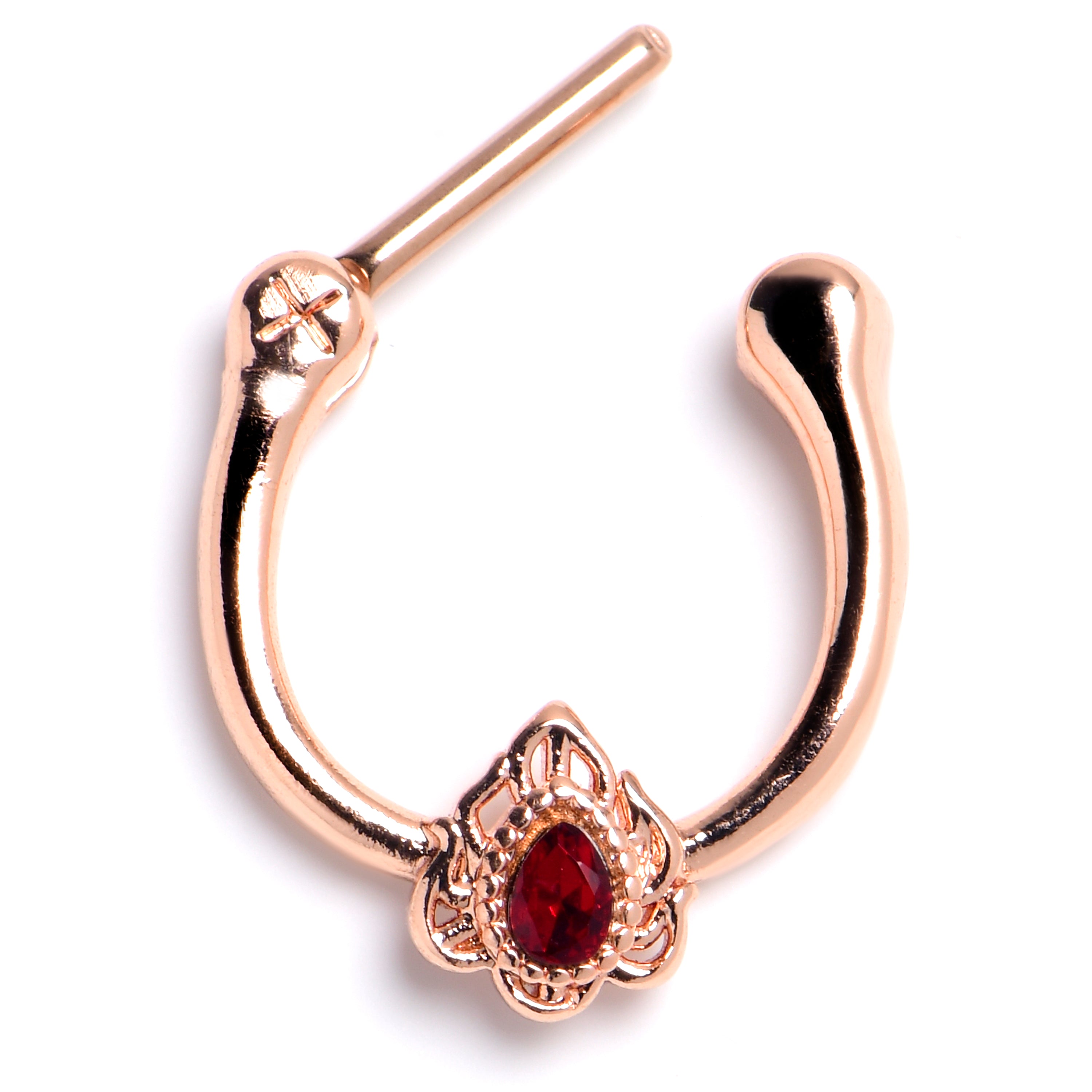 16 Gauge 5/16 Red Gem Rose Gold Tone Firey Flame Cartilage Clicker