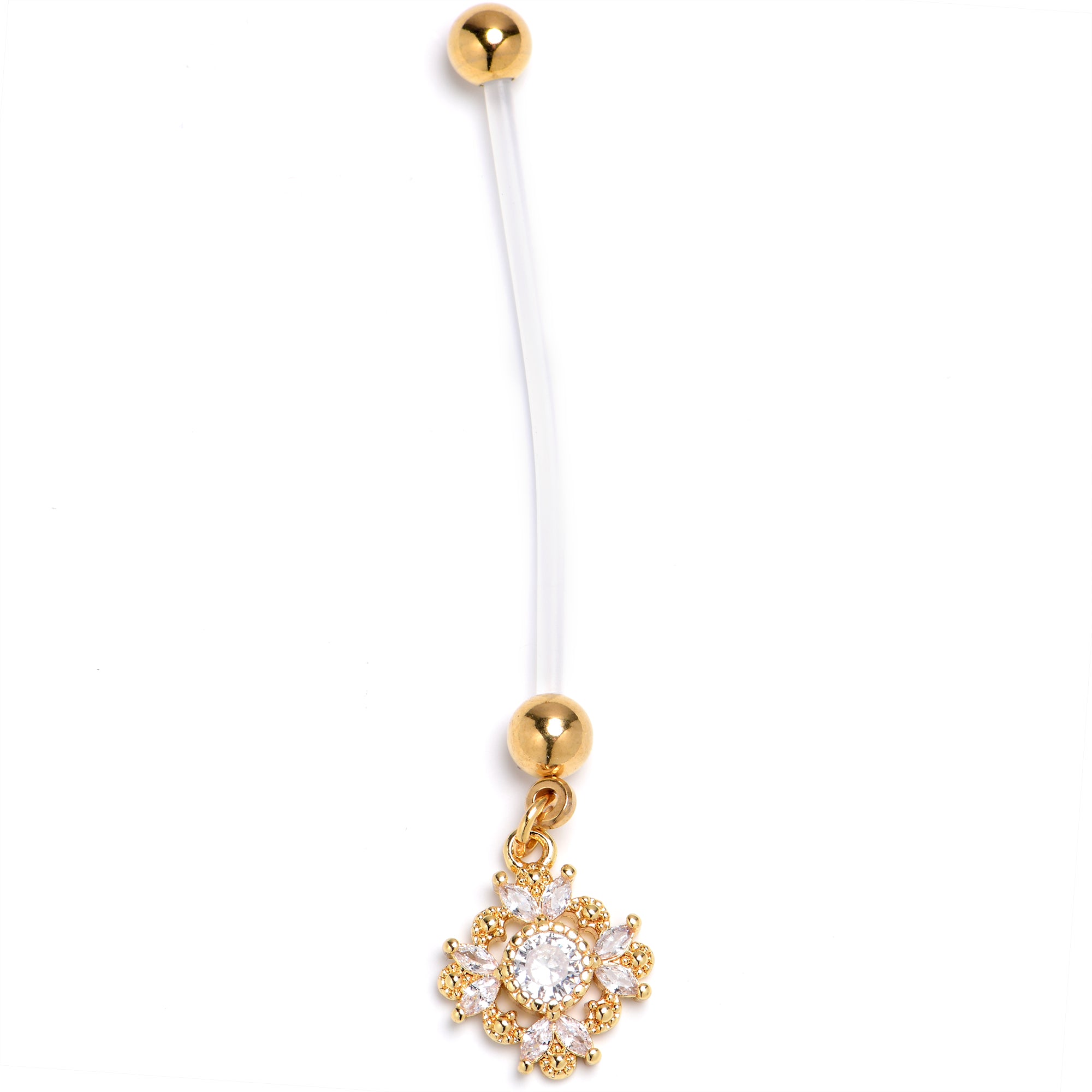 Clear Gem Bioplast Golden Glamour Dangle PTFE Pregnancy Belly Ring