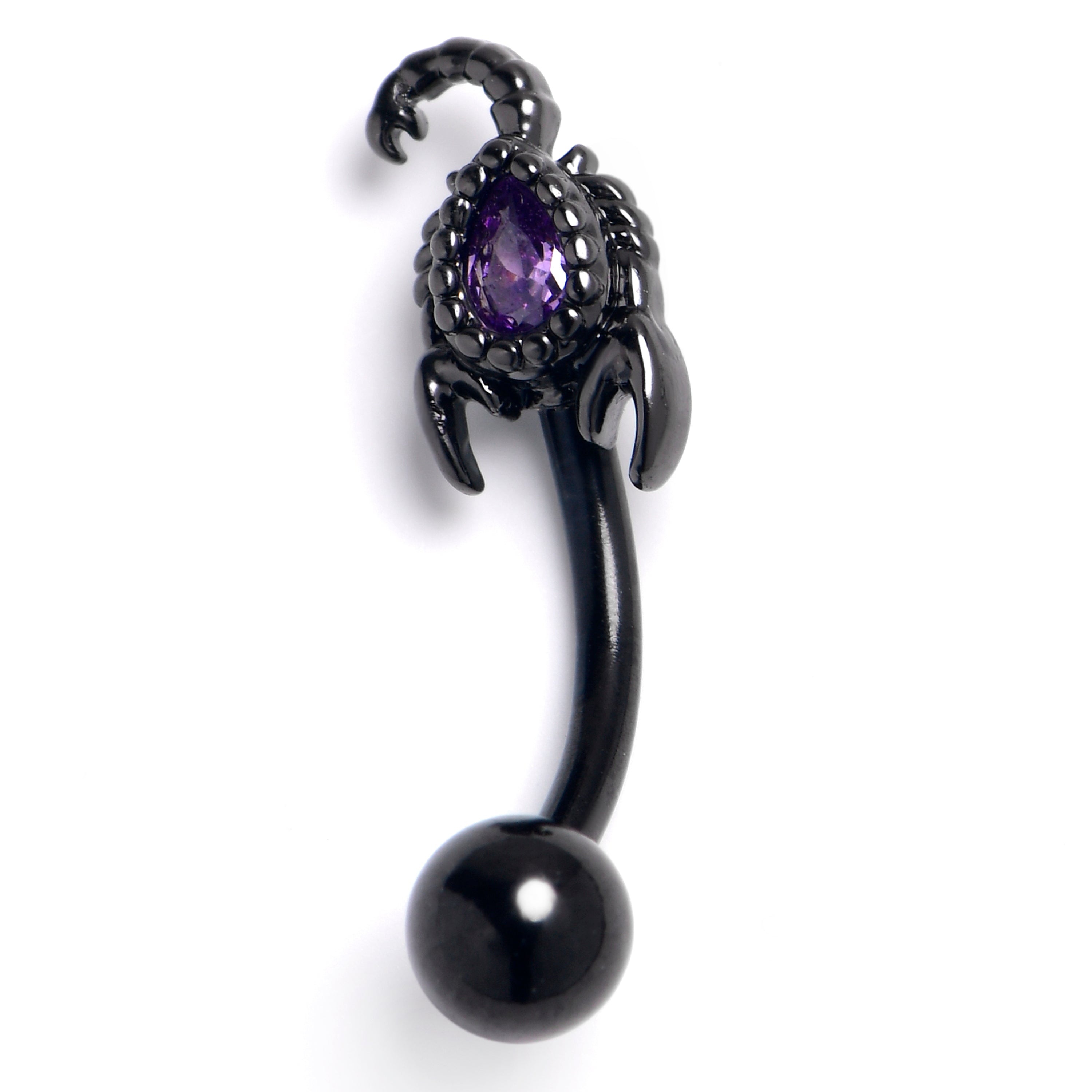 16 Gauge 5/16 Purple Gem Black Goth Scorpion Curved Eyebrow Ring