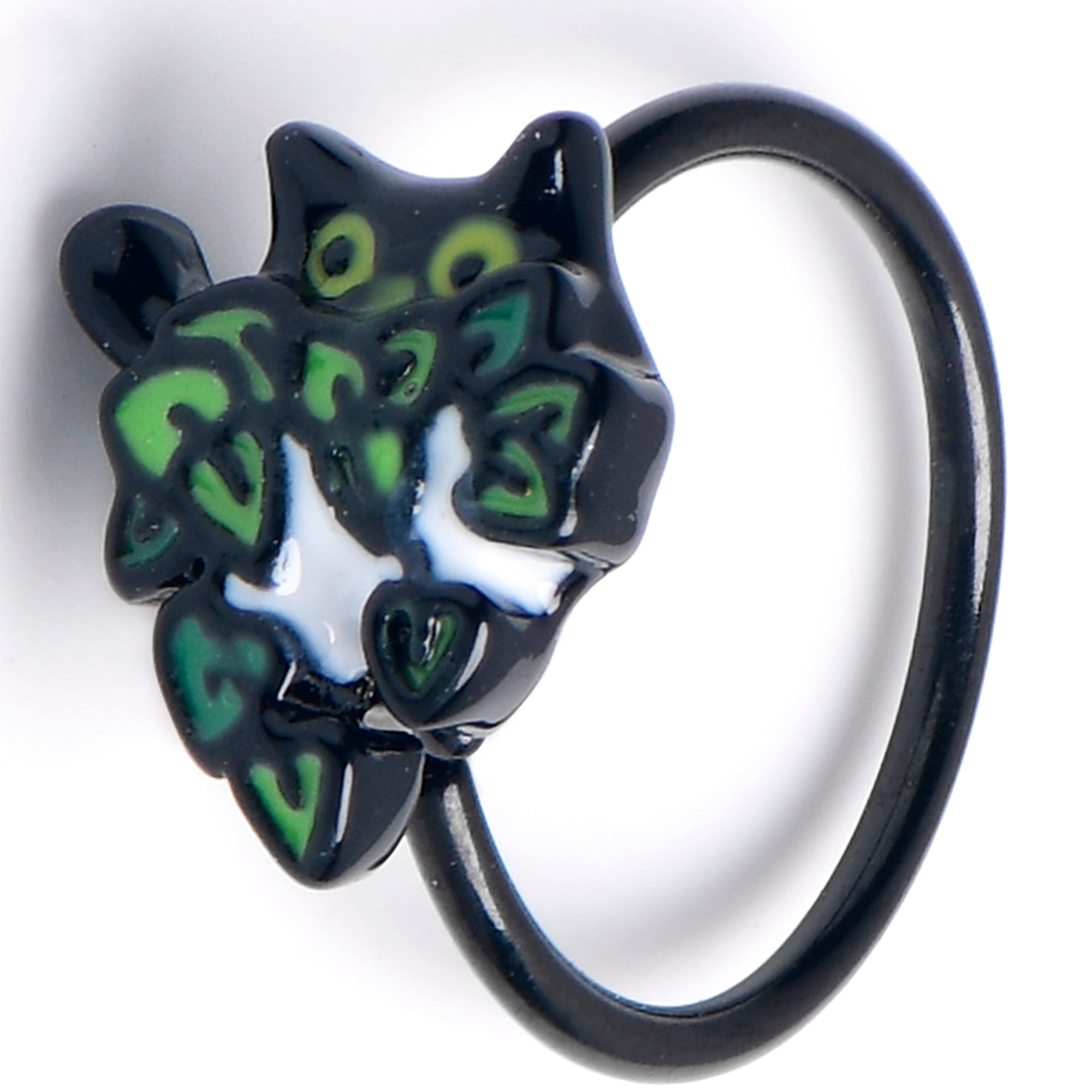 20 Gauge 5/16 Black Pouncing Cat Nose Hoop