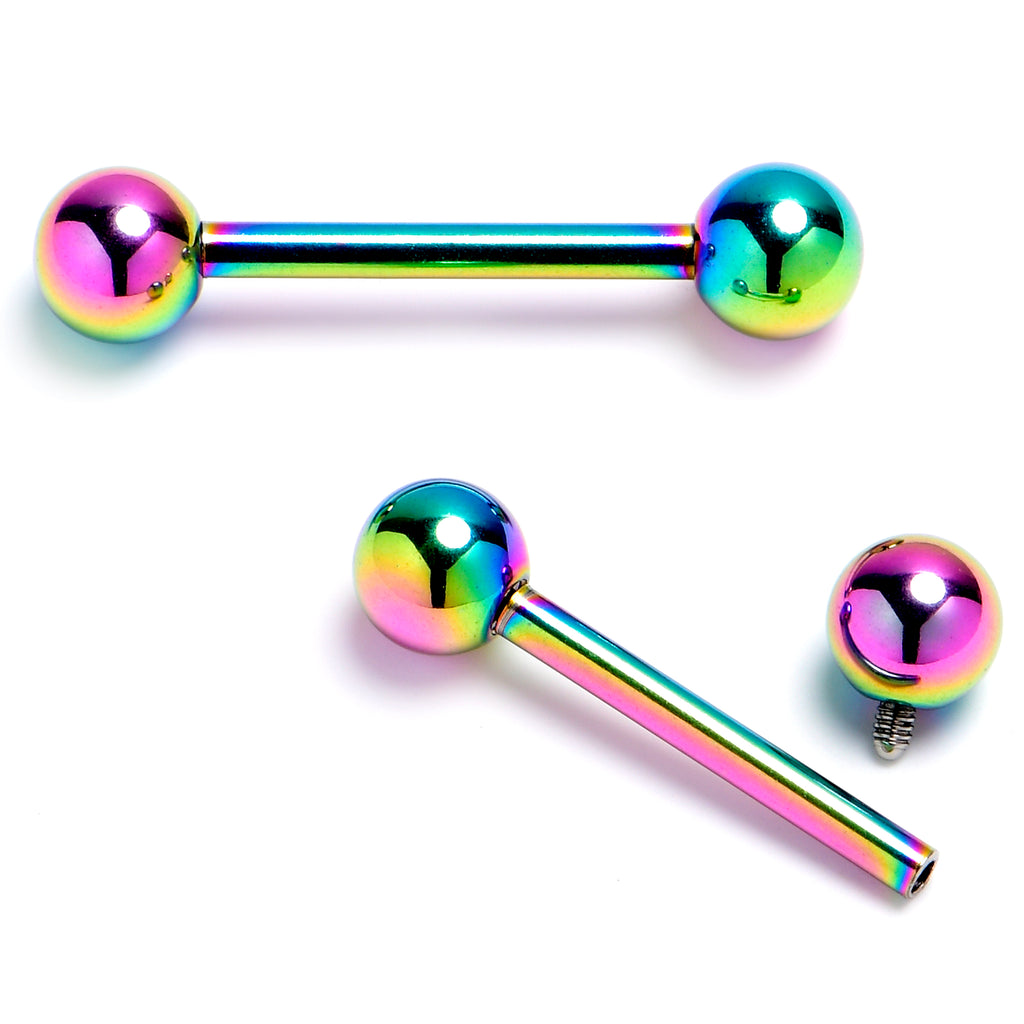 14 Gauge 9/16 Rainbow Internally Threaded Barbell Nipple Ring Set