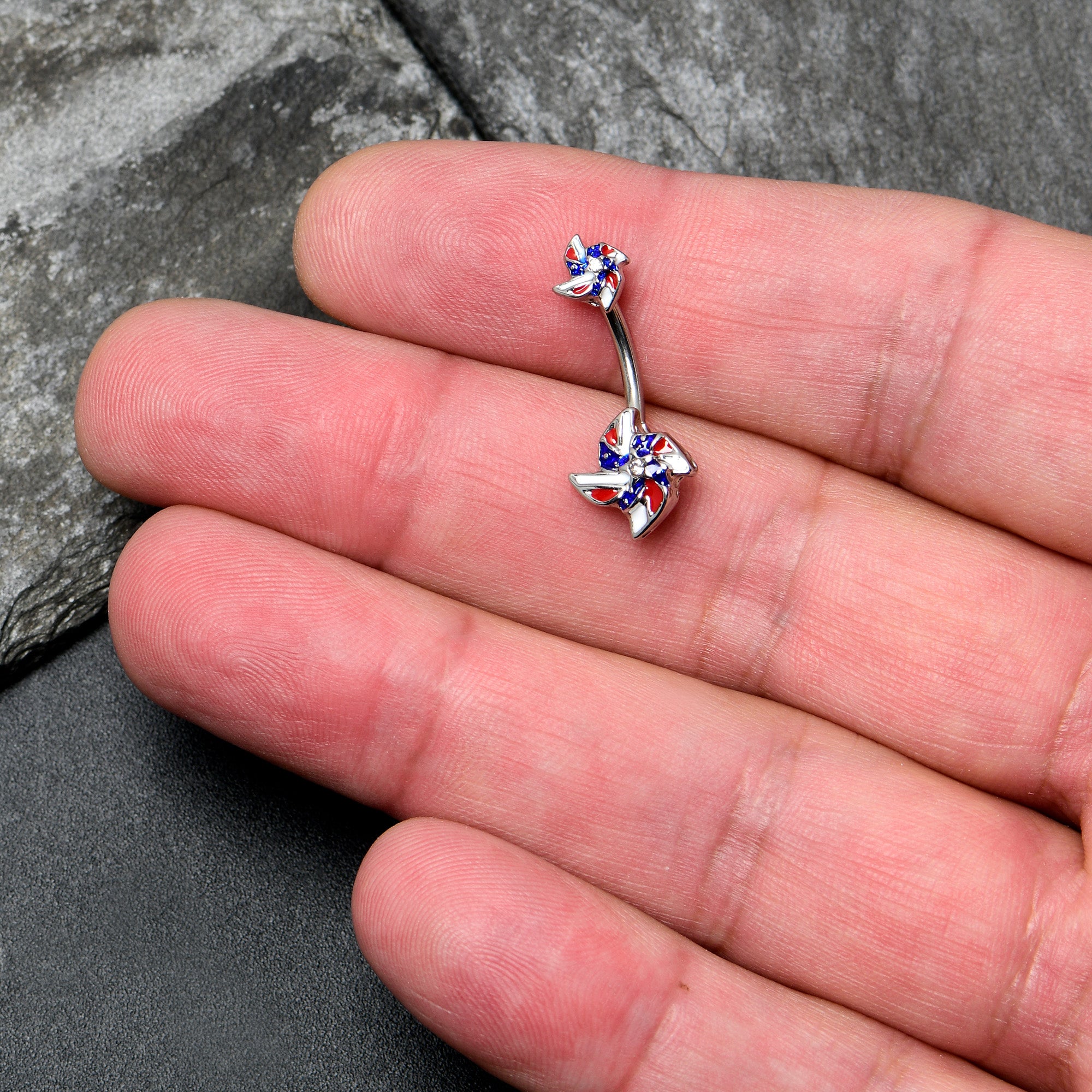 Patriotic Pinwheel Double Mount Belly Ring