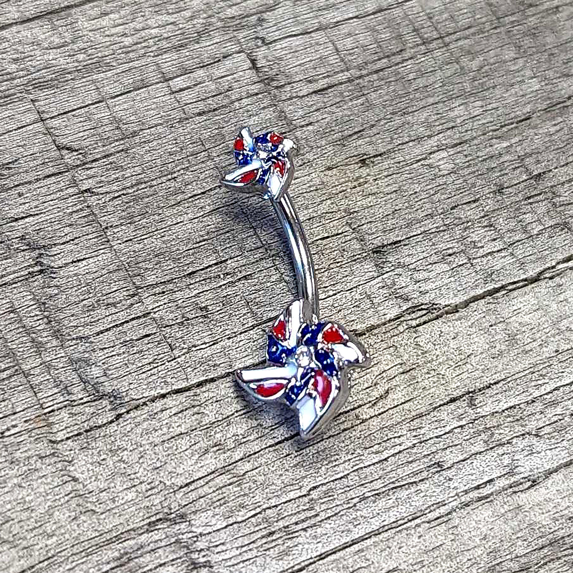 Patriotic Pinwheel Double Mount Belly Ring