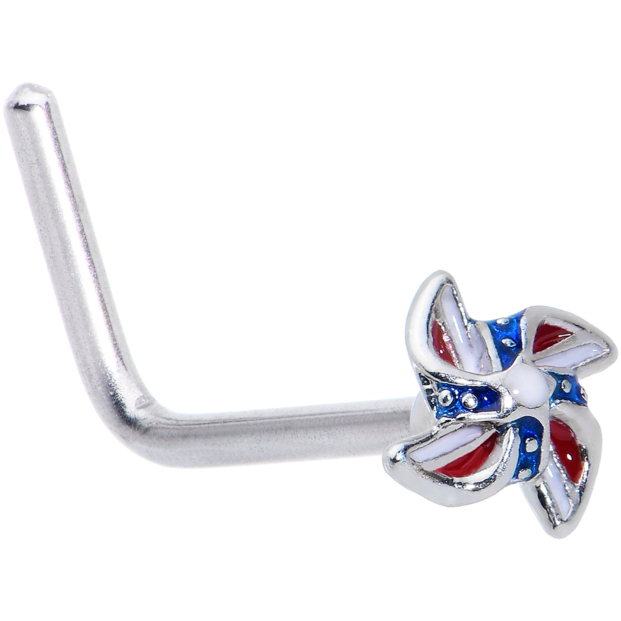 20 Gauge 7mm Patriotic Pinwheel L Shape Nose Ring