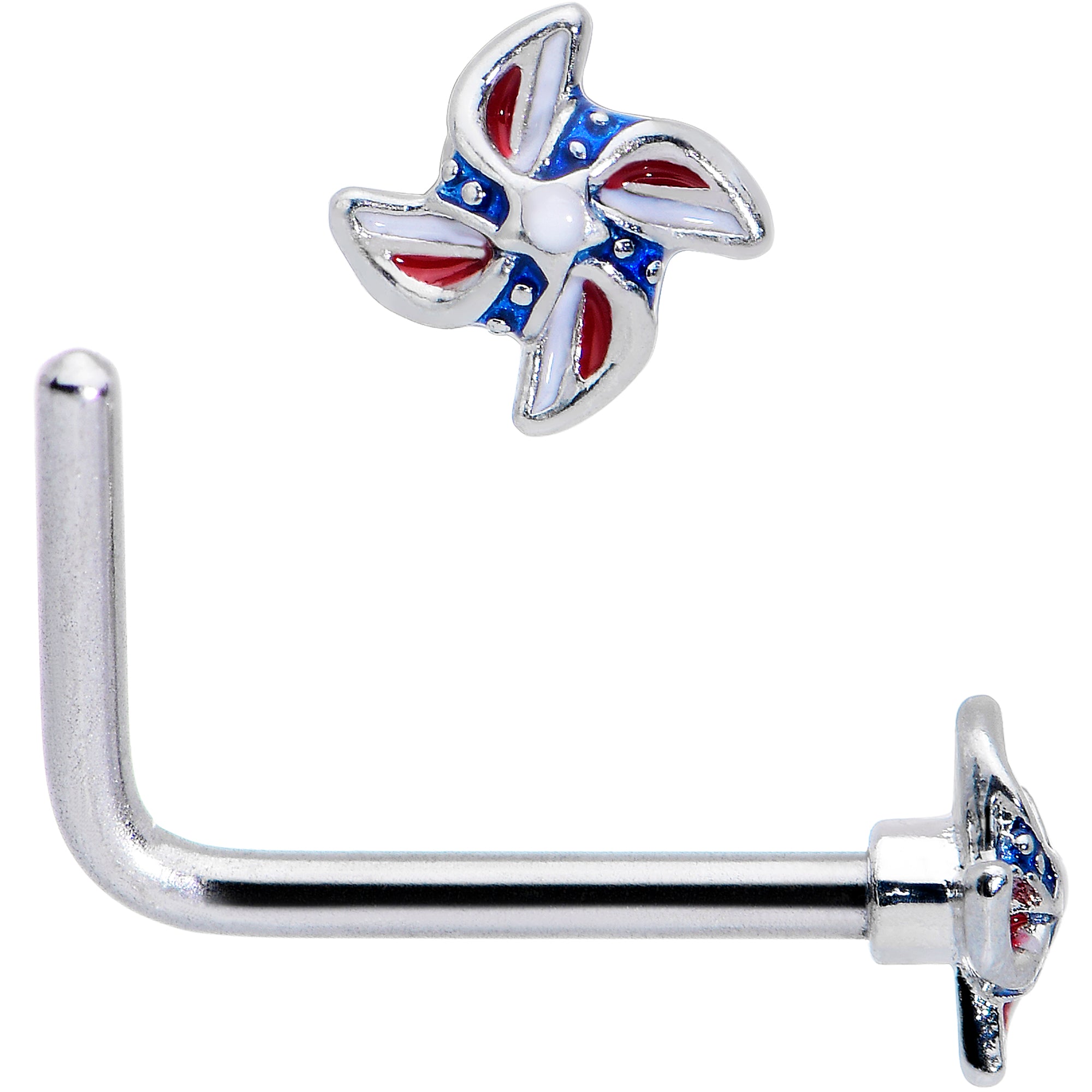 20 Gauge 7mm Patriotic Pinwheel L Shape Nose Ring