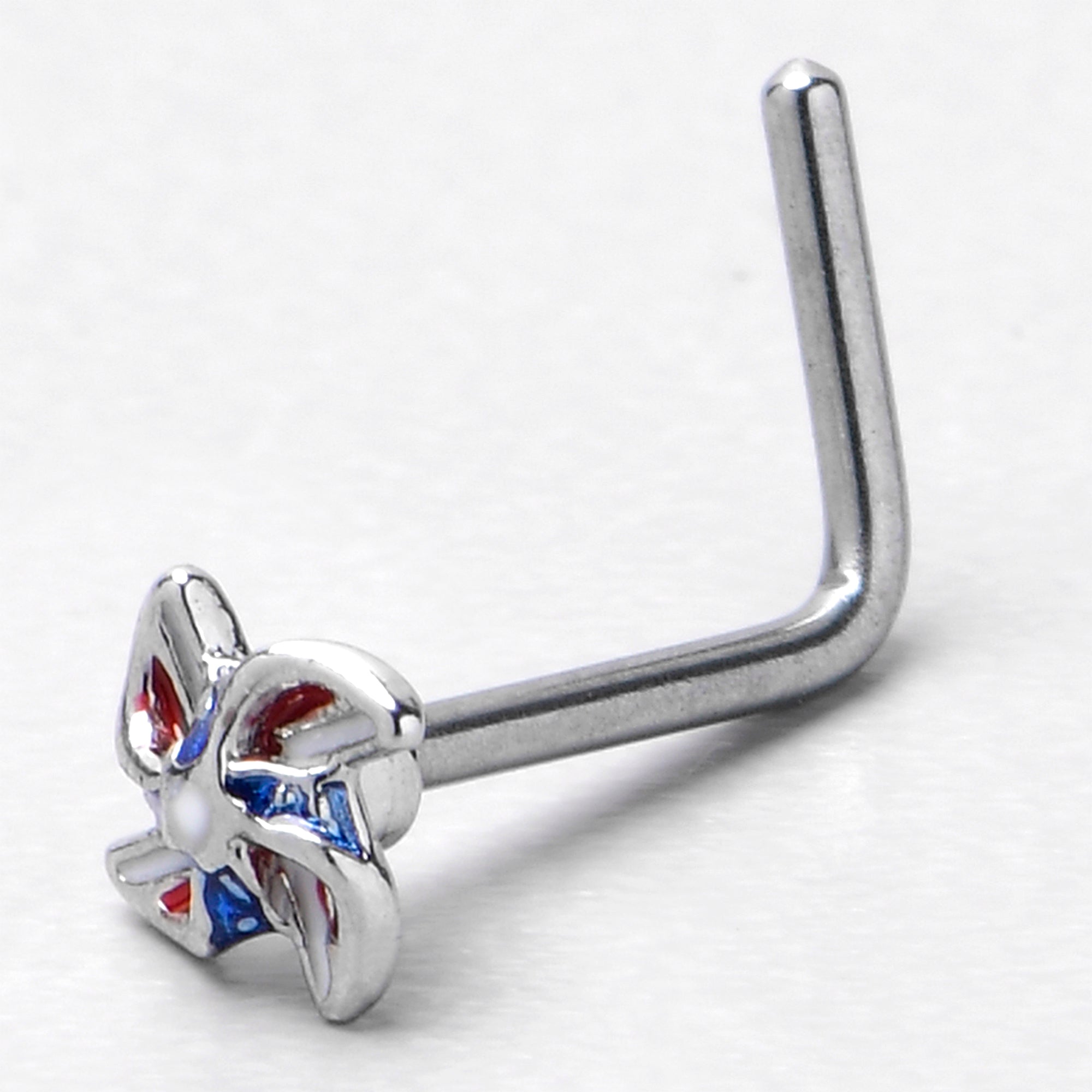 20 Gauge 7mm Patriotic Pinwheel L Shape Nose Ring