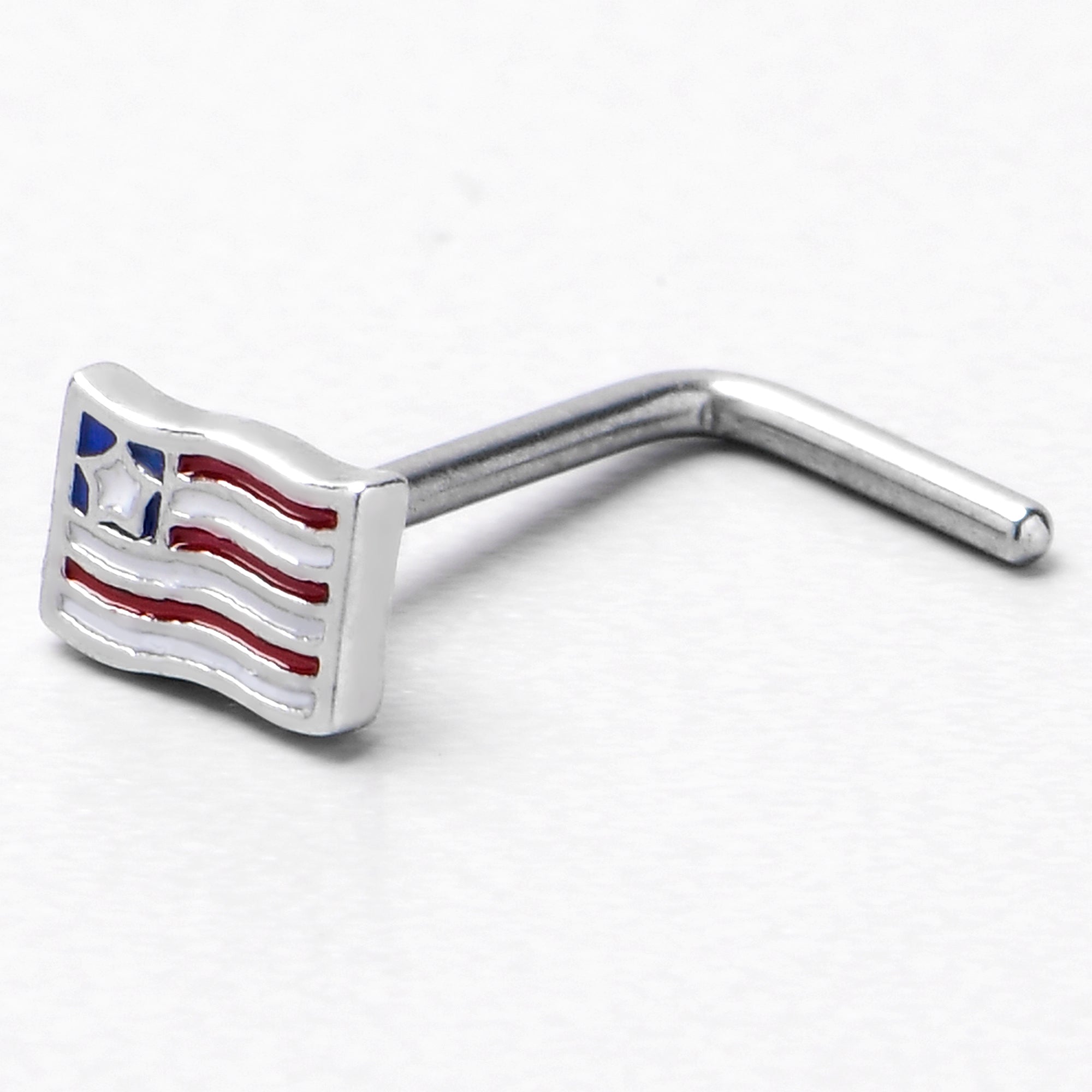 20 Gauge 7mm Patriotic Flag L Shape Nose Ring