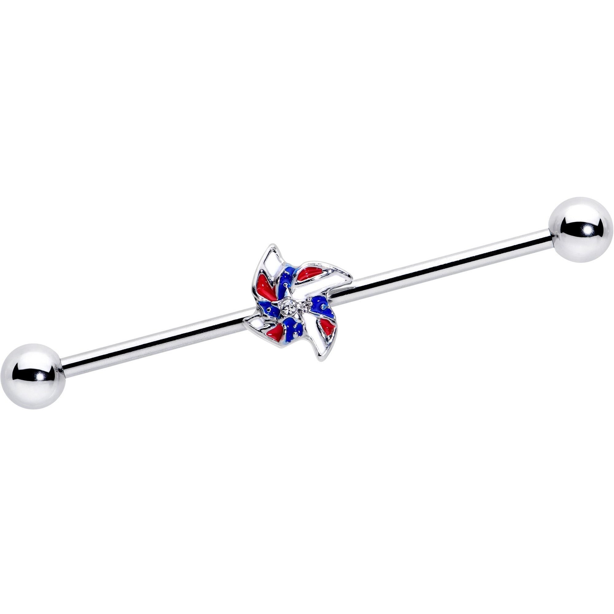 14 Gauge Patriotic Pinwheel Industrial Barbell 38mm