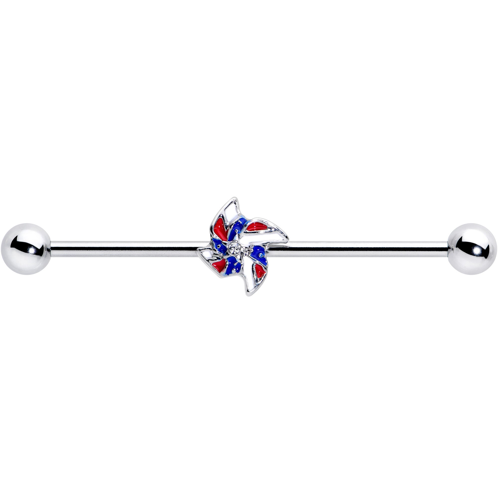 14 Gauge Patriotic Pinwheel Industrial Barbell 38mm