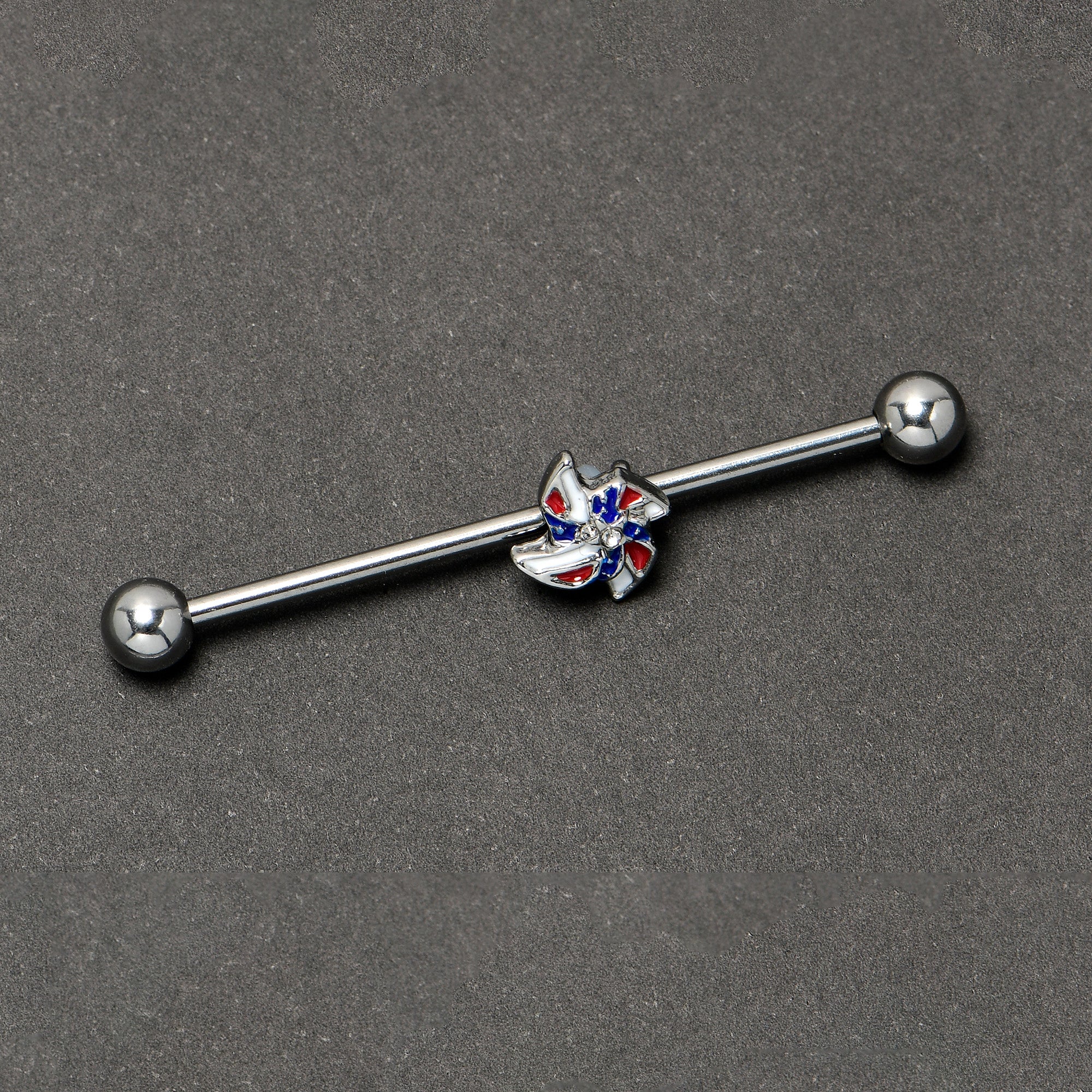 14 Gauge Patriotic Pinwheel Industrial Barbell 38mm