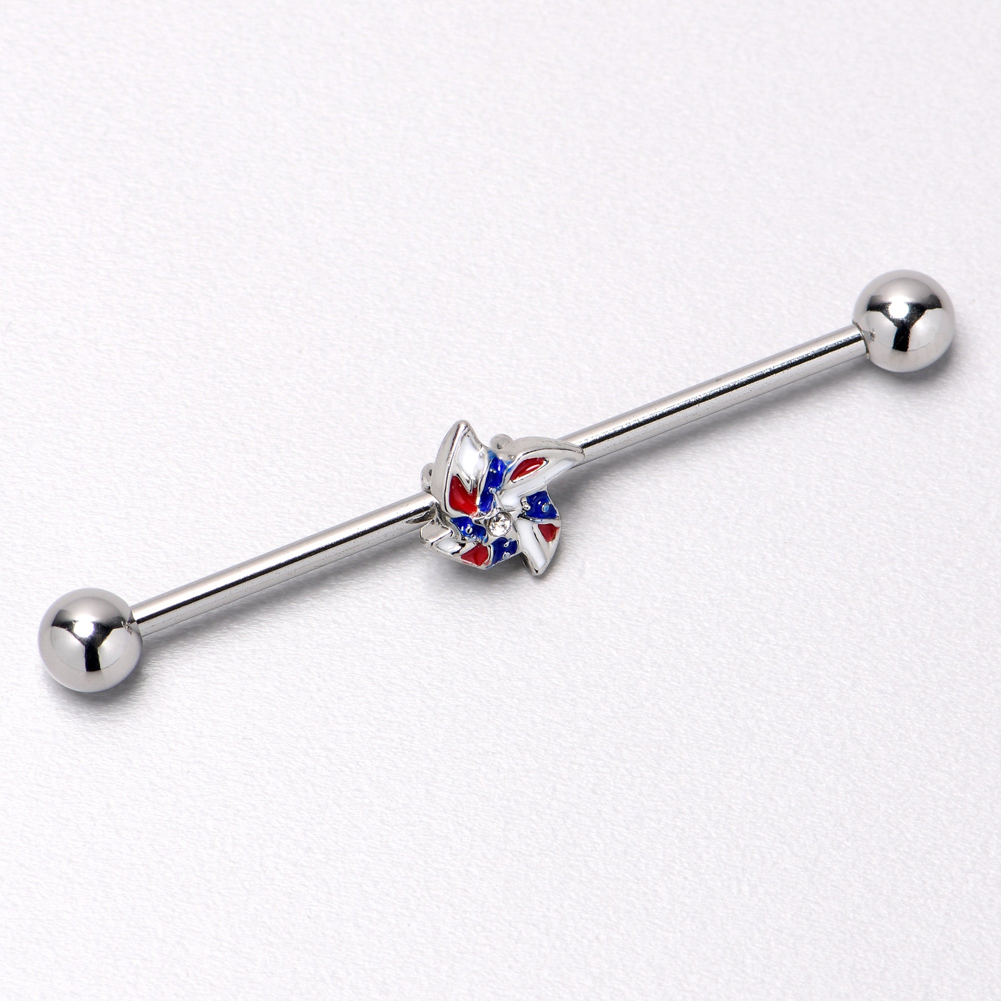 14 Gauge Patriotic Pinwheel Industrial Barbell 38mm