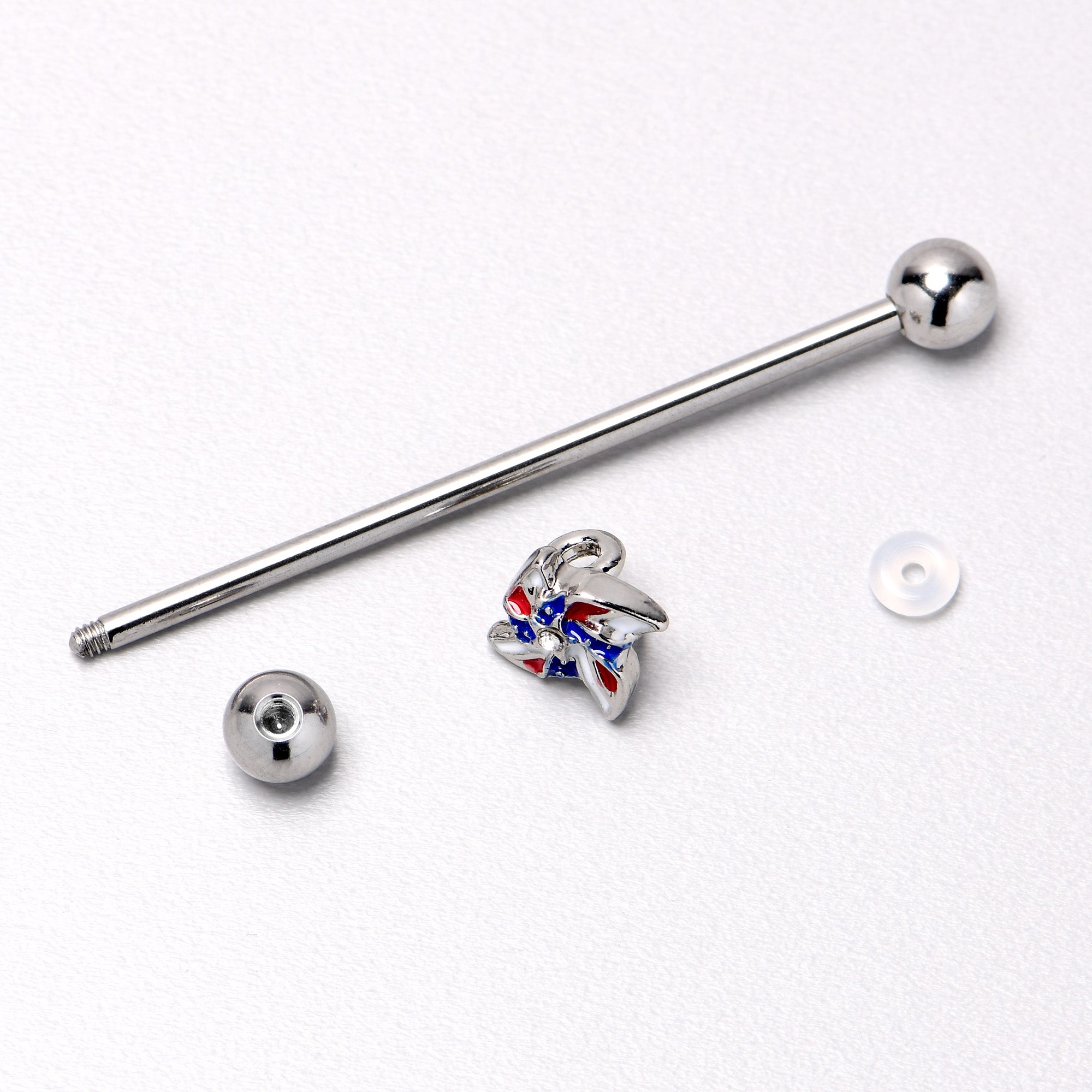 14 Gauge Patriotic Pinwheel Industrial Barbell 38mm