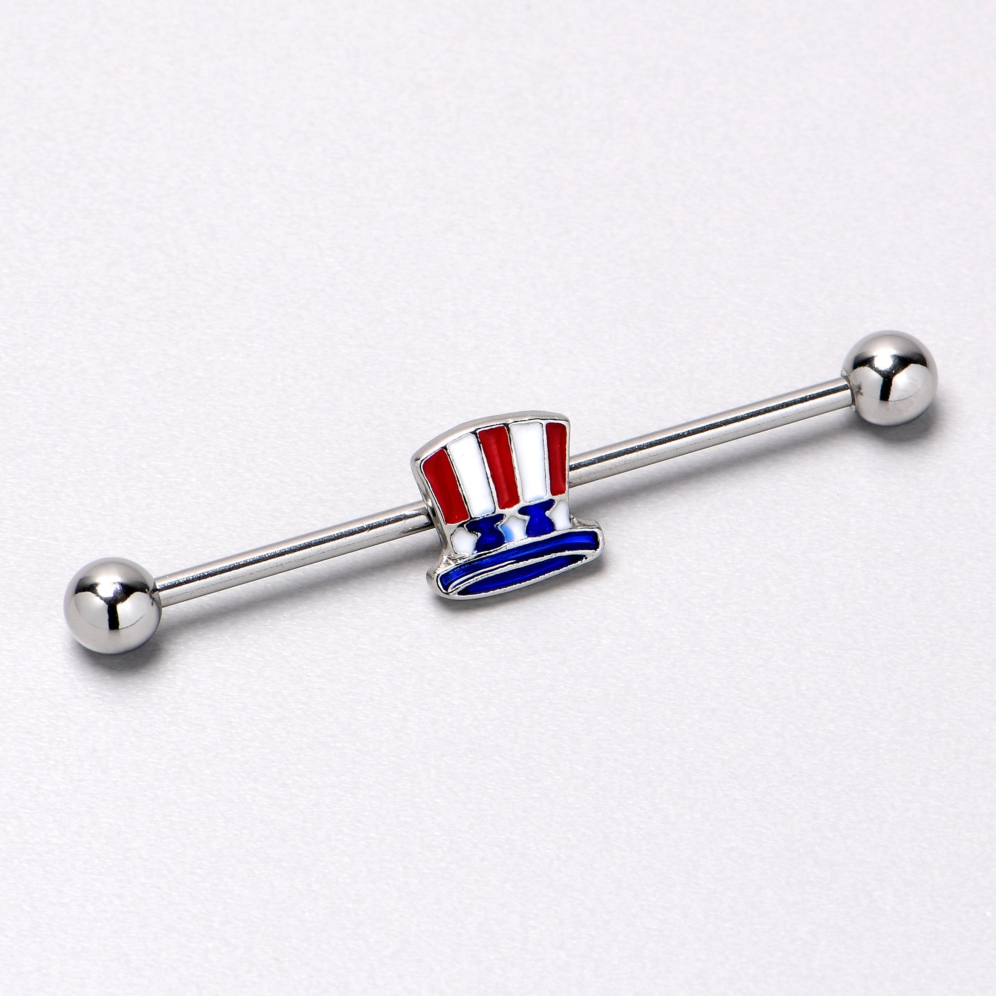 14 Gauge Patriotic Uncle Sam Top Hat Industrial Barbell 38mm