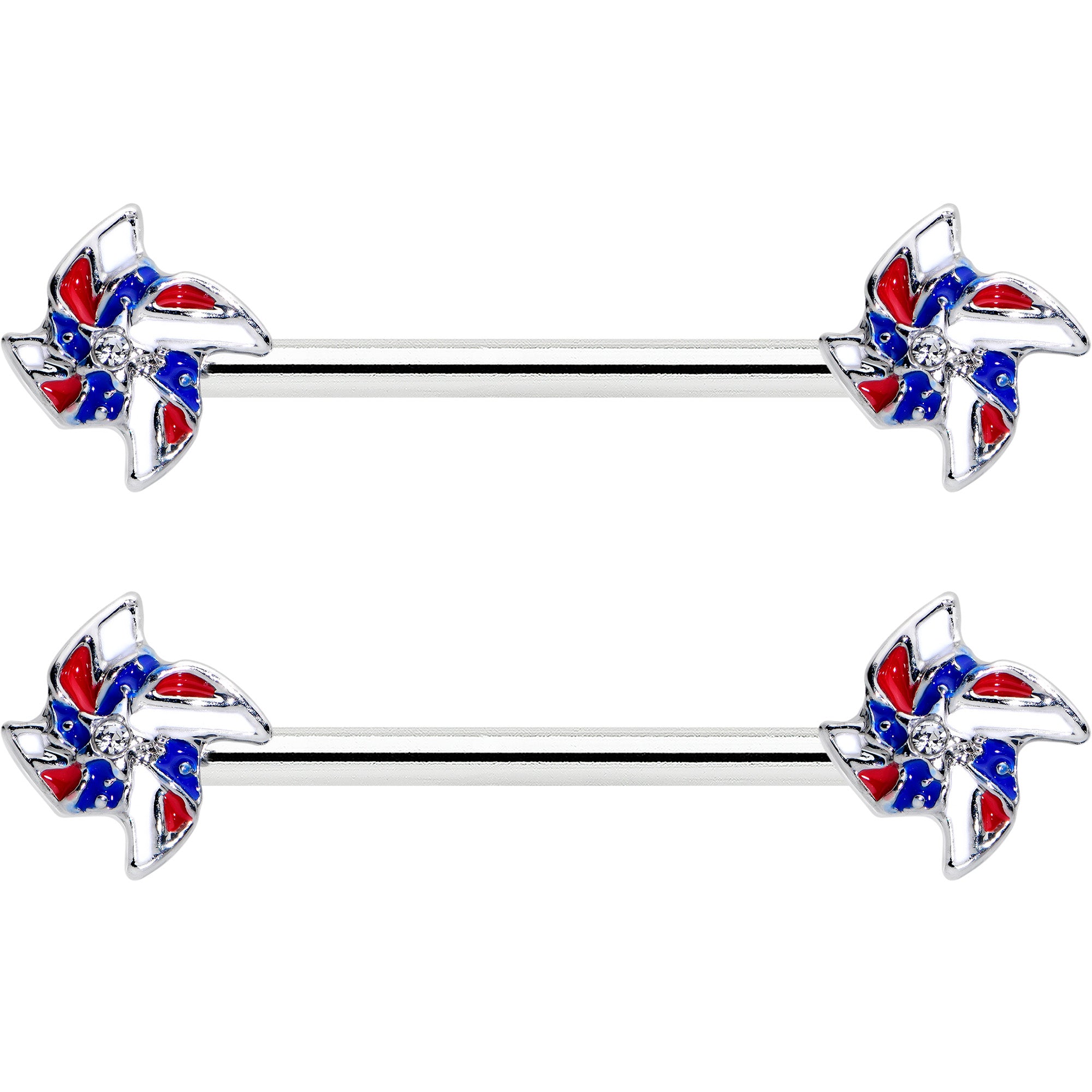 14 Gauge 9/16 Patriotic Pinwheel Barbell Nipple Ring Set