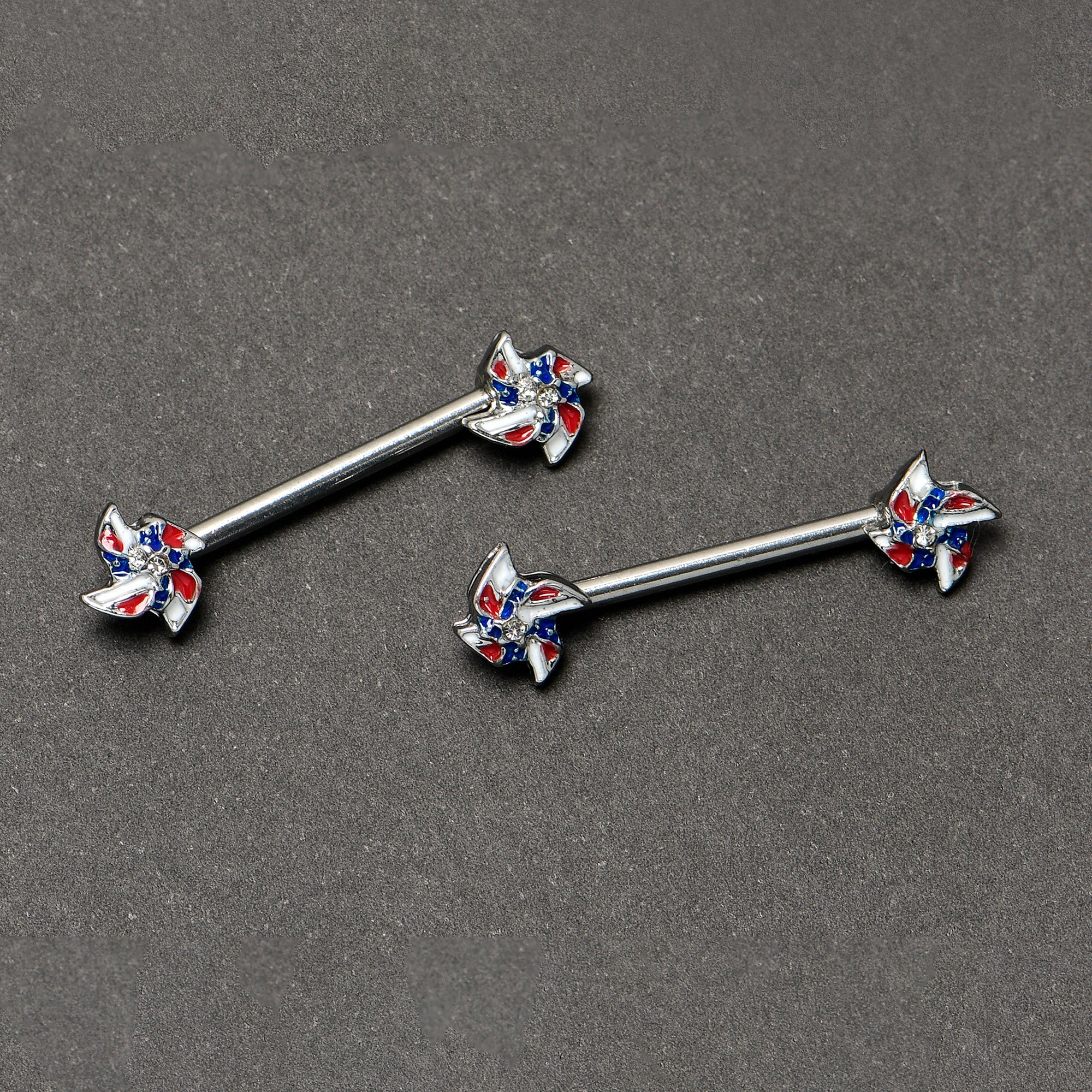 14 Gauge 9/16 Patriotic Pinwheel Barbell Nipple Ring Set