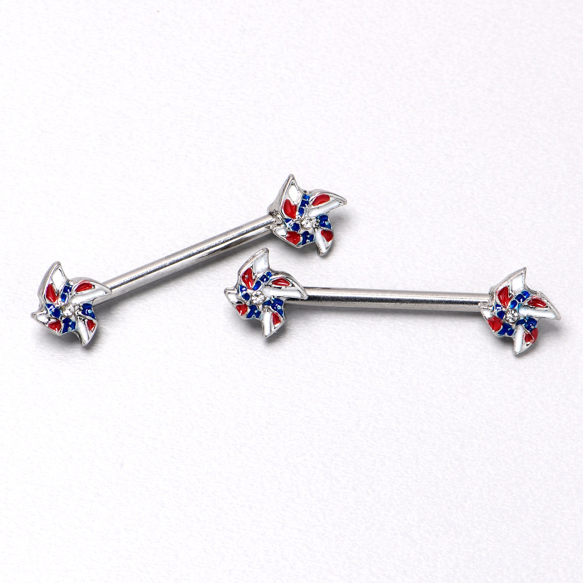 14 Gauge 9/16 Patriotic Pinwheel Barbell Nipple Ring Set