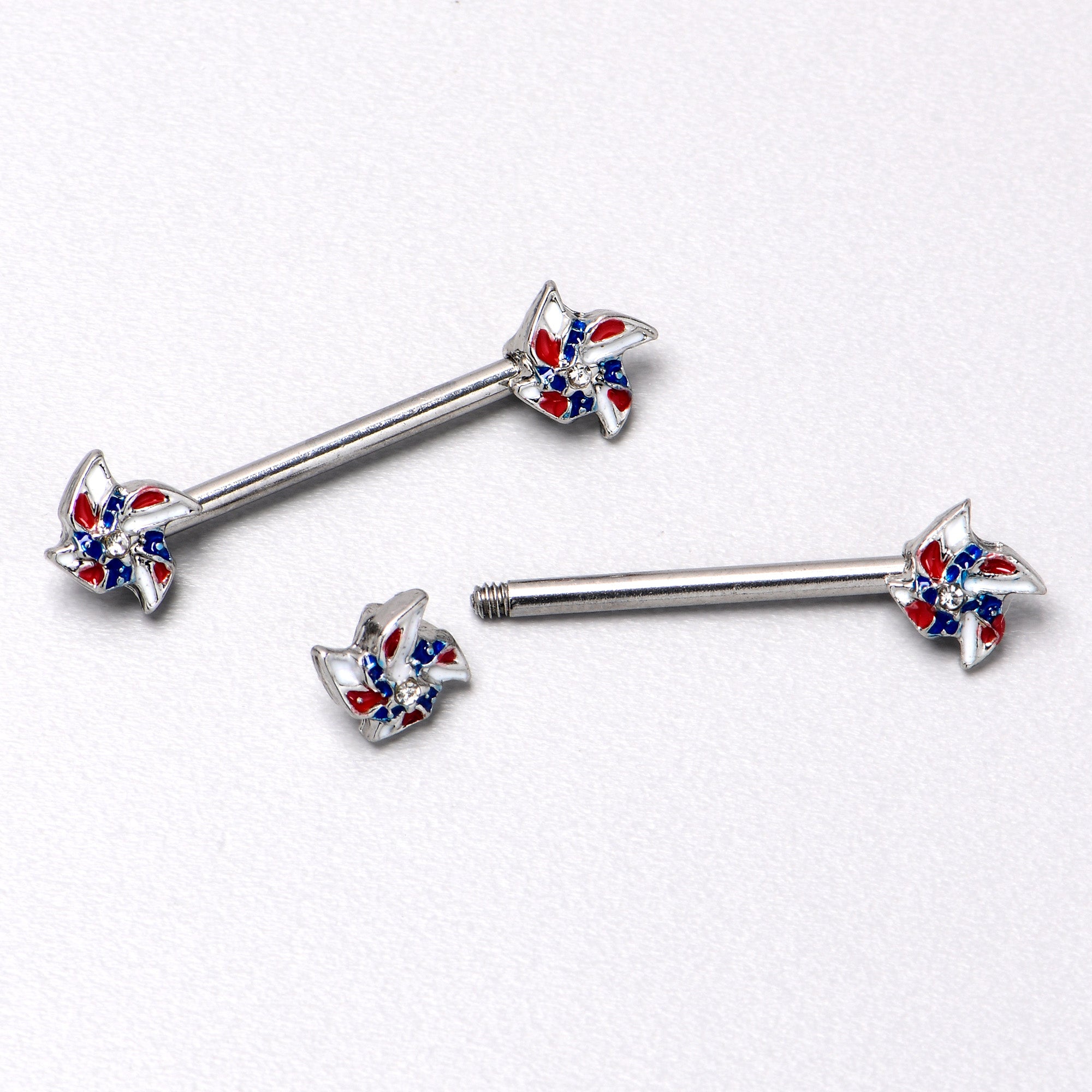 14 Gauge 9/16 Patriotic Pinwheel Barbell Nipple Ring Set