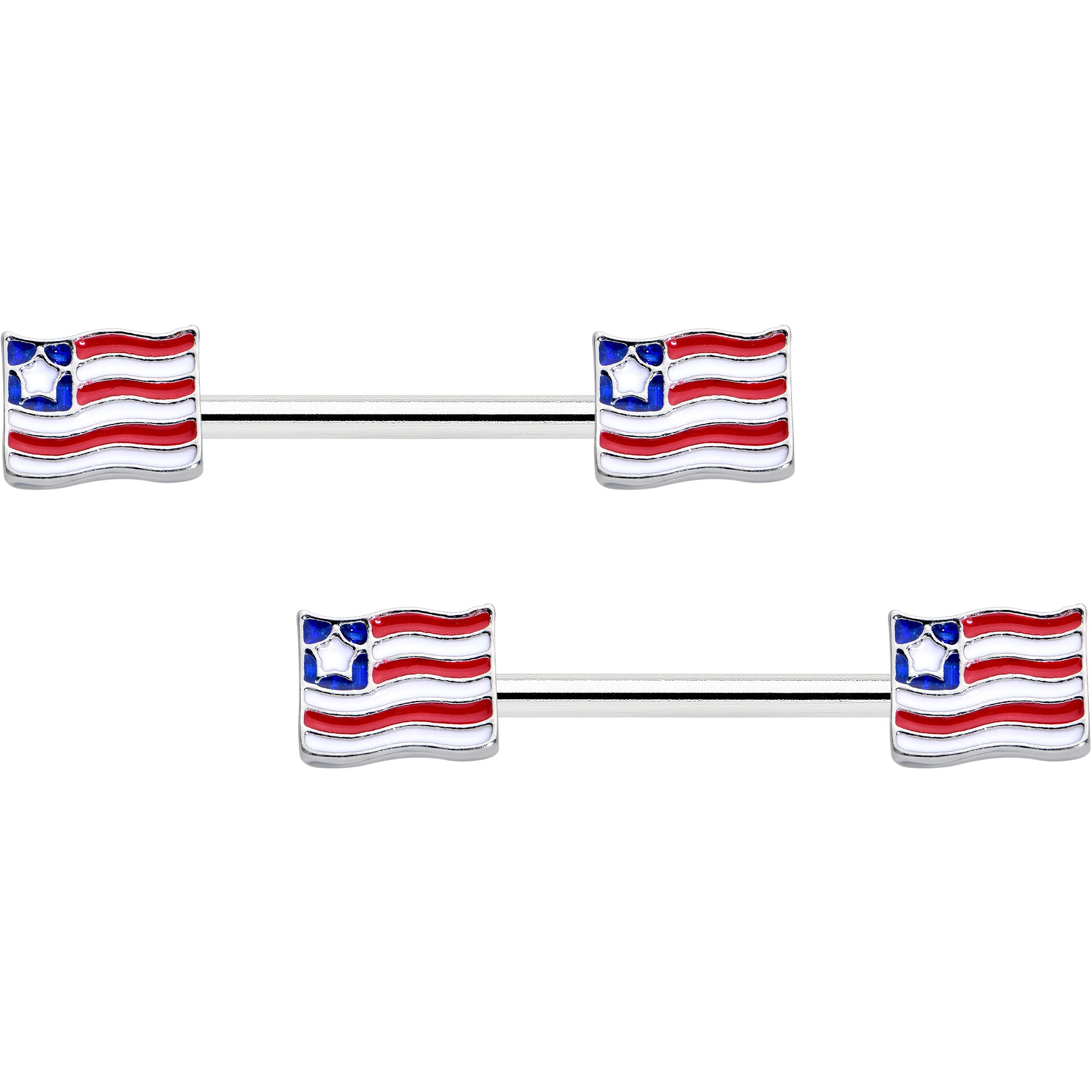 14 Gauge 9/16 Patriotic Flag Barbell Nipple Ring Set