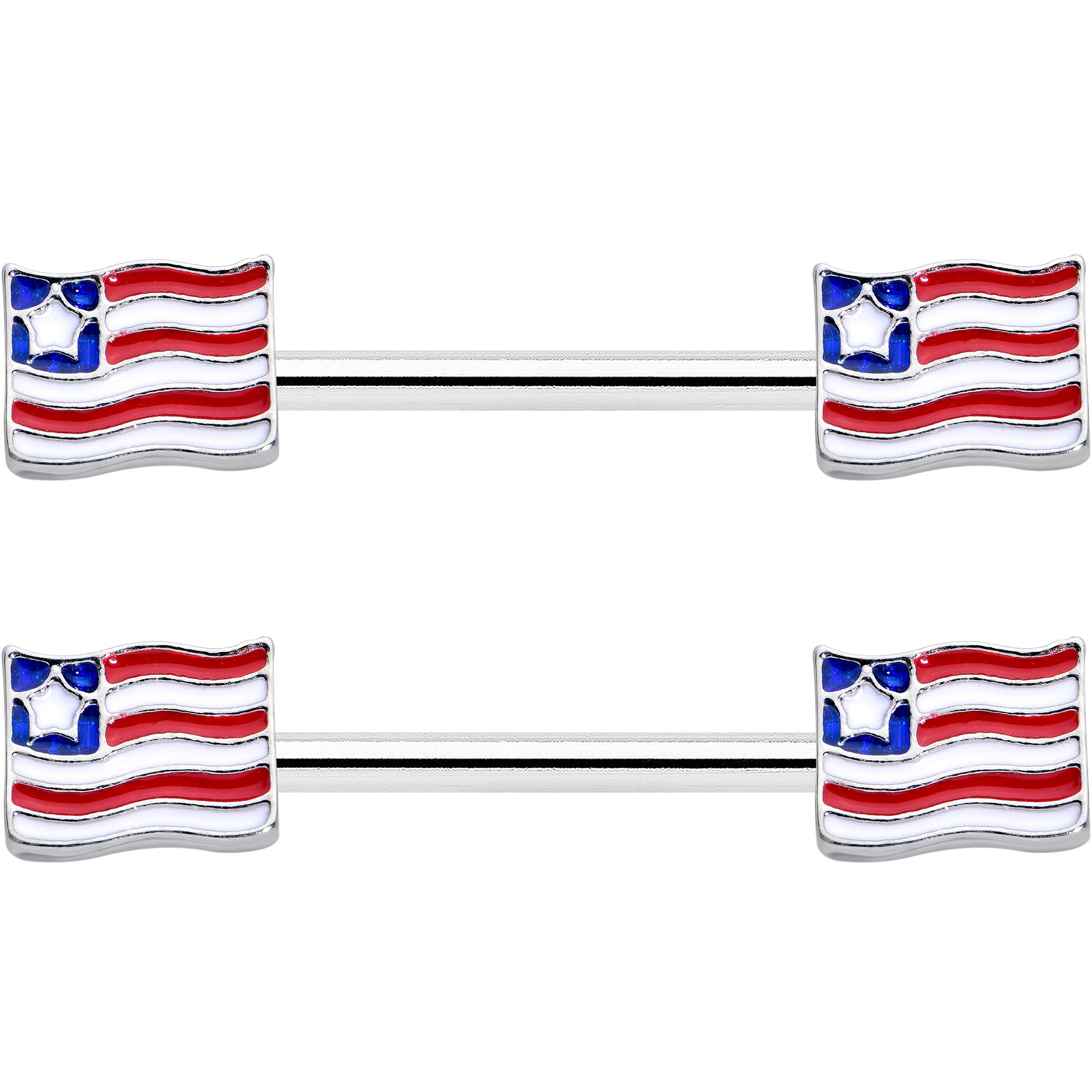 14 Gauge 9/16 Patriotic Flag Barbell Nipple Ring Set