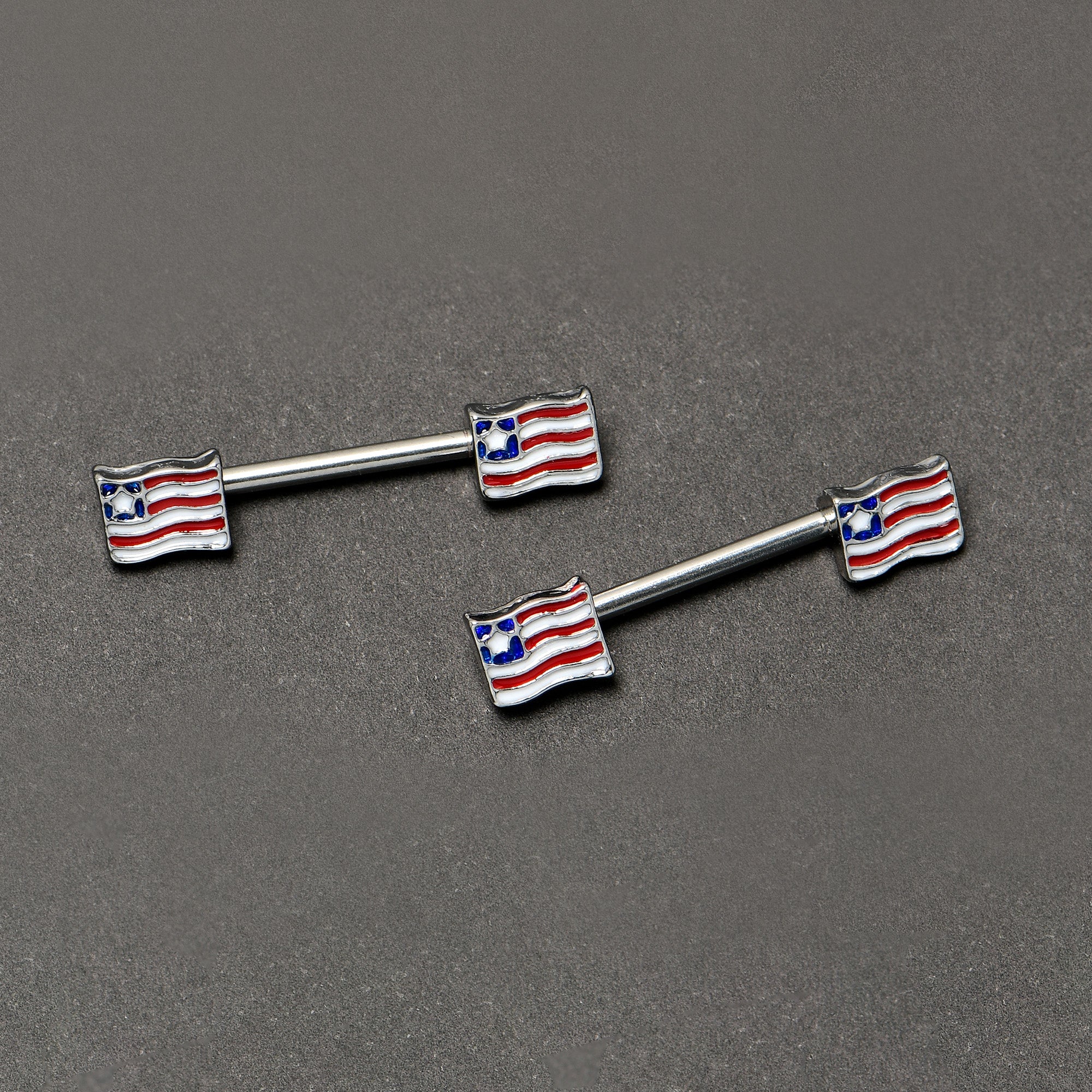 14 Gauge 9/16 Patriotic Flag Barbell Nipple Ring Set