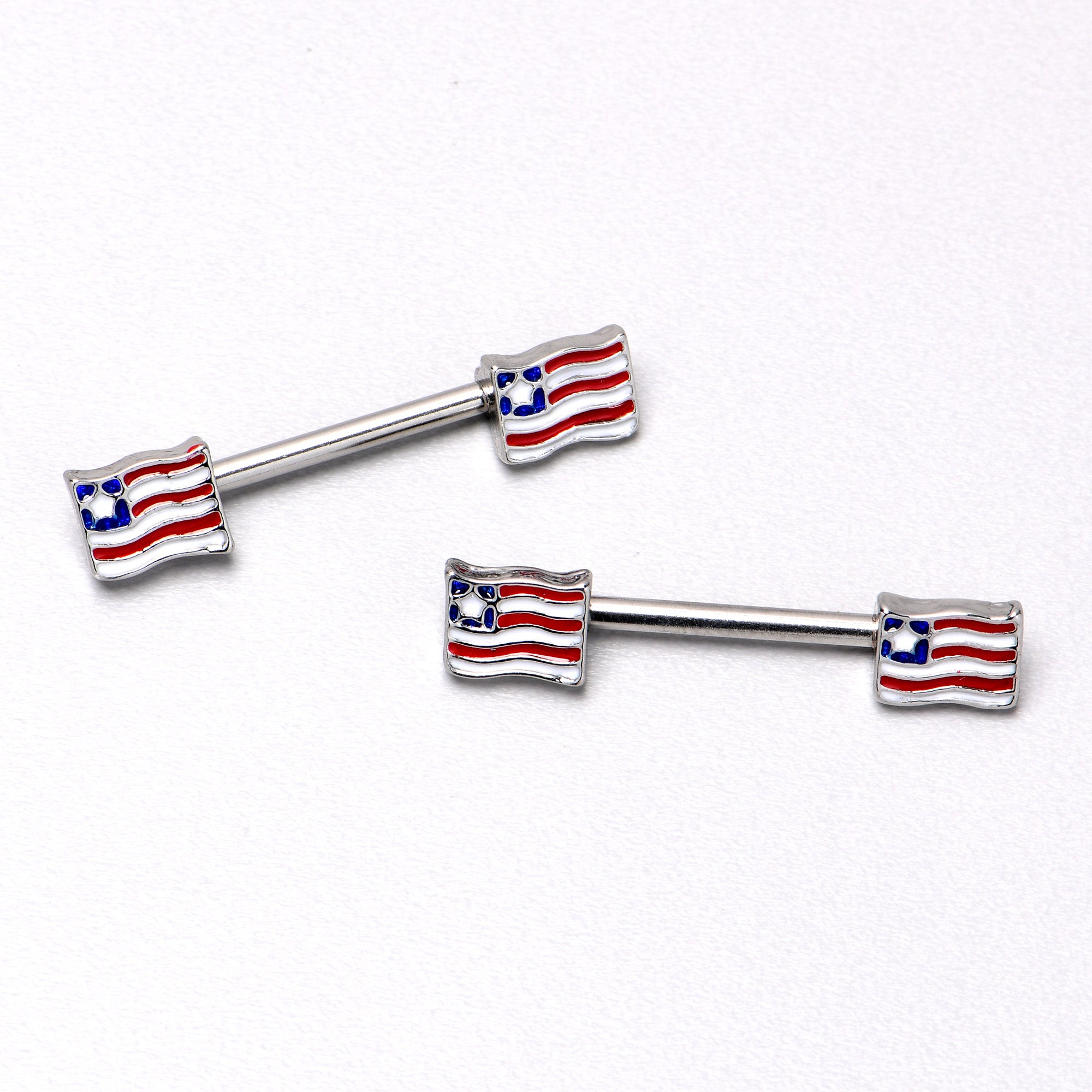 14 Gauge 9/16 Patriotic Flag Barbell Nipple Ring Set