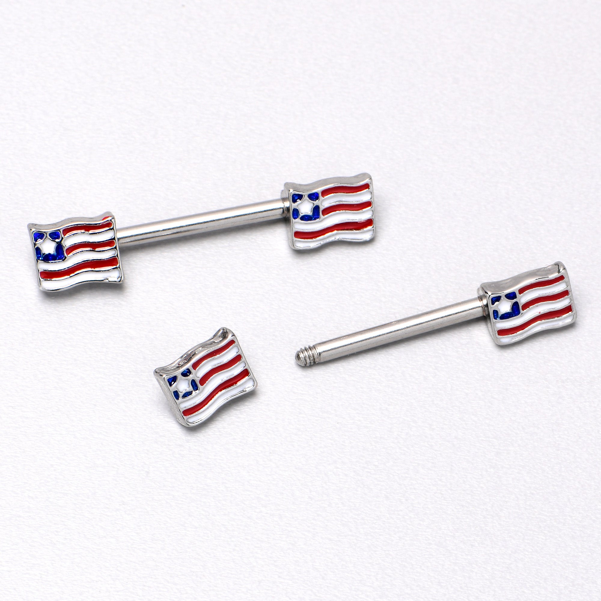 14 Gauge 9/16 Patriotic Flag Barbell Nipple Ring Set