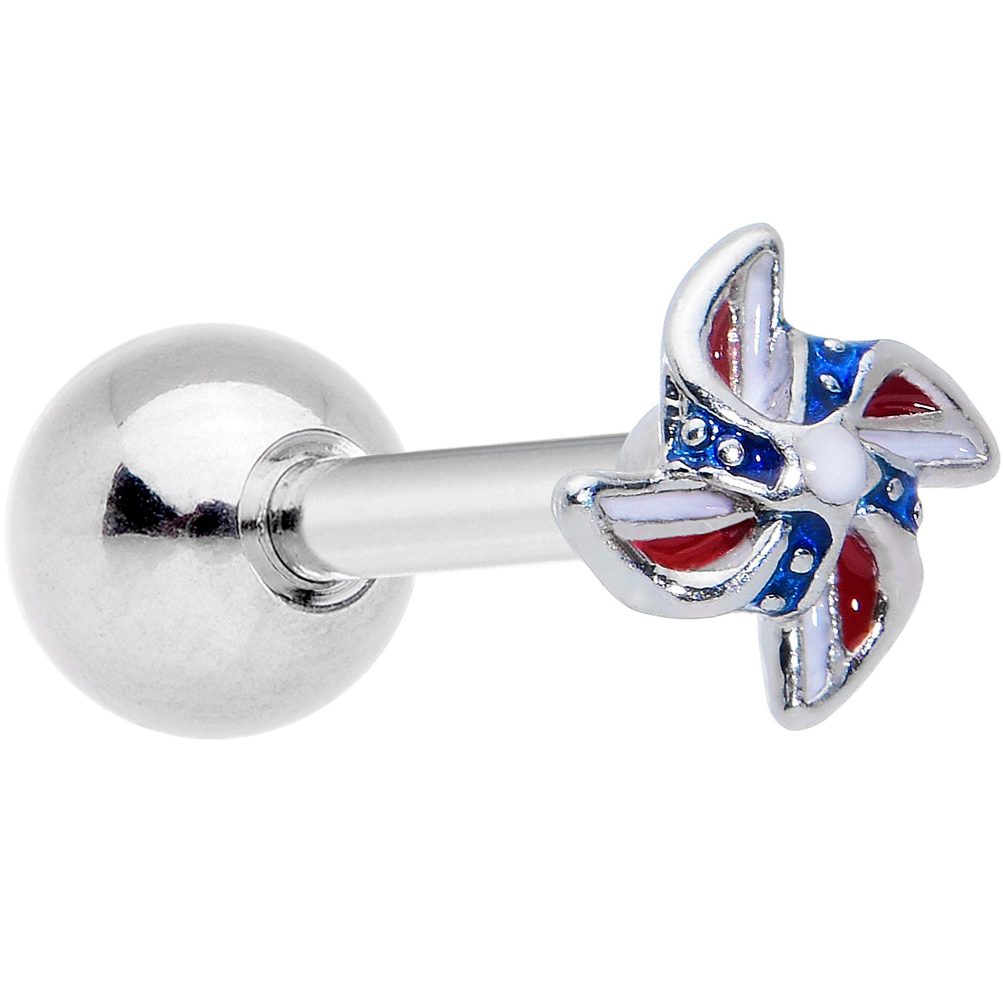 16 Gauge 1/4 Patriotic Pinwheel Cartilage Tragus Earring