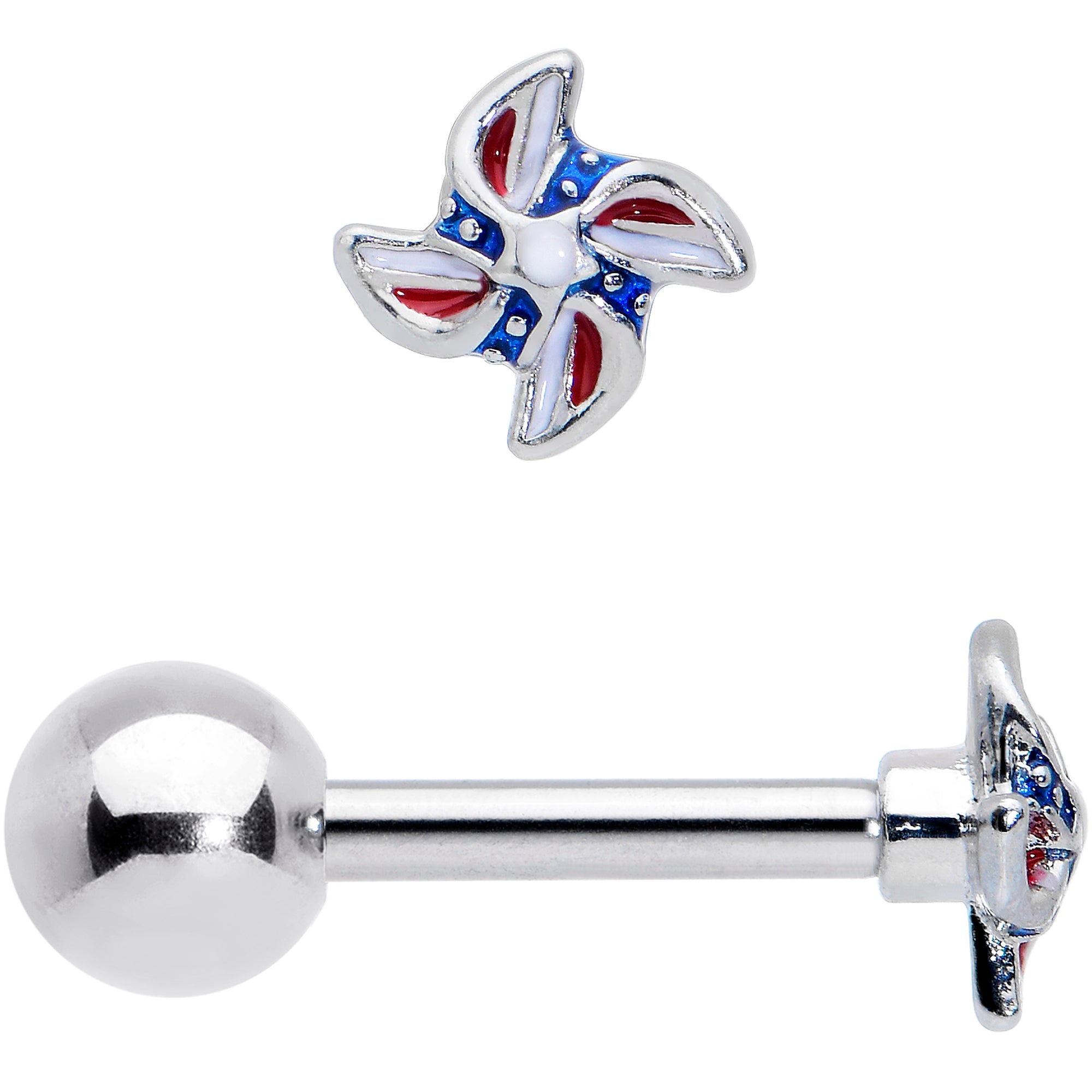 16 Gauge 1/4 Patriotic Pinwheel Cartilage Tragus Earring