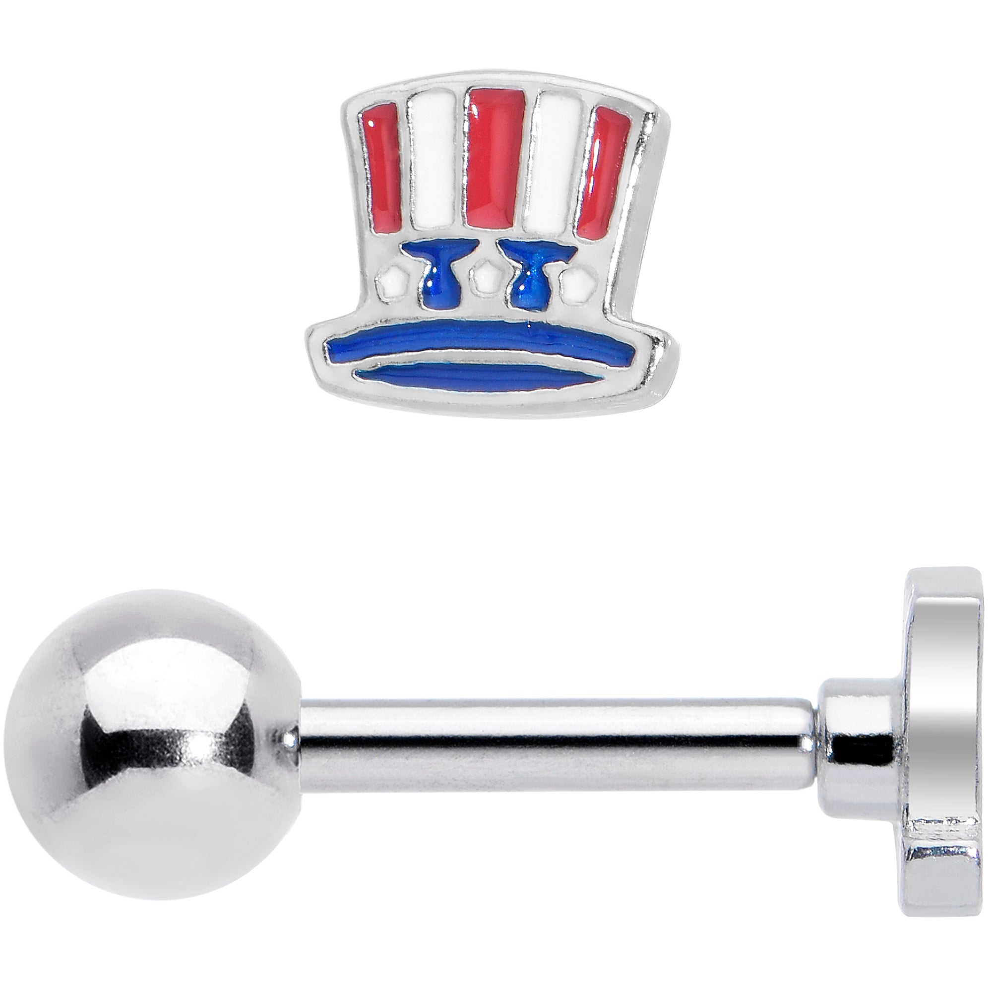 16 Gauge 1/4 Patriotic Uncle Sam Top Hat Cartilage Tragus Earring