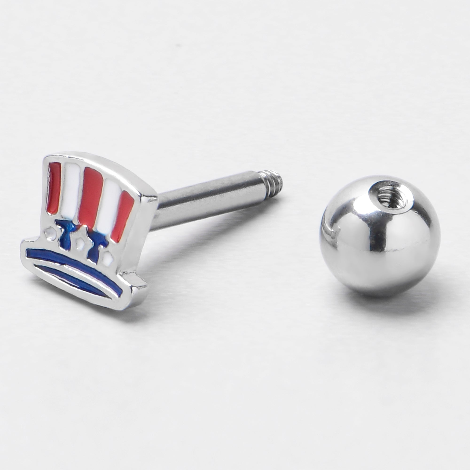 16 Gauge 1/4 Patriotic Uncle Sam Top Hat Cartilage Tragus Earring