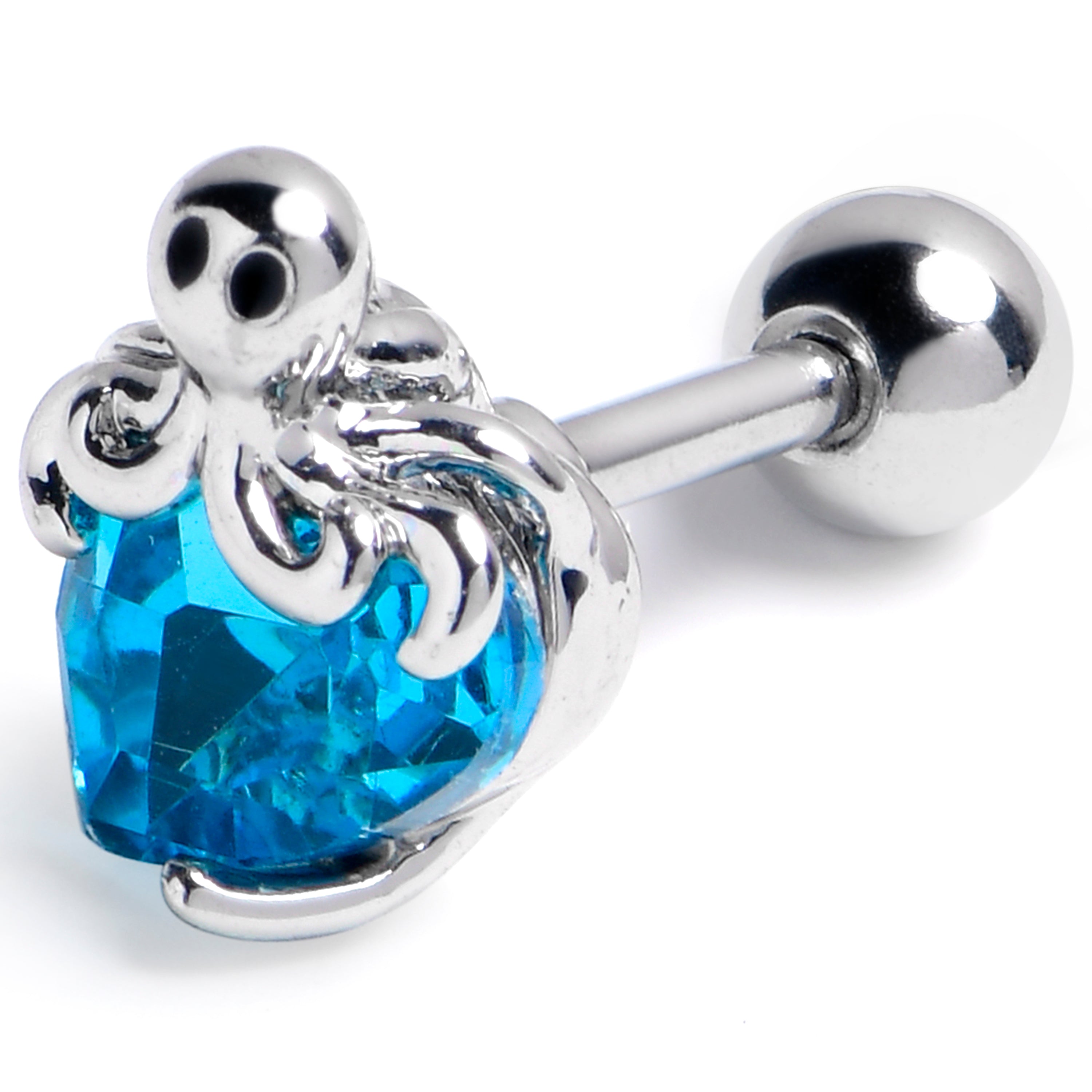 16 Gauge 1/4 Blue Gem Octopus Heart Cartilage Tragus Earring