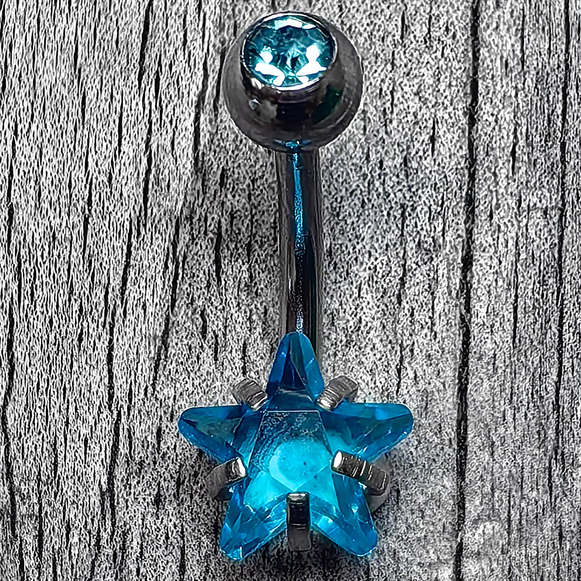 Blue CZ Gem Internally Threaded Simply Star Belly Ring