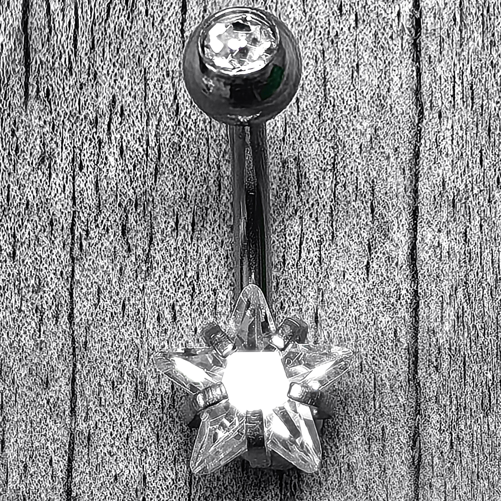 Clear CZ Gem Internally Threaded Simply Star Belly Ring