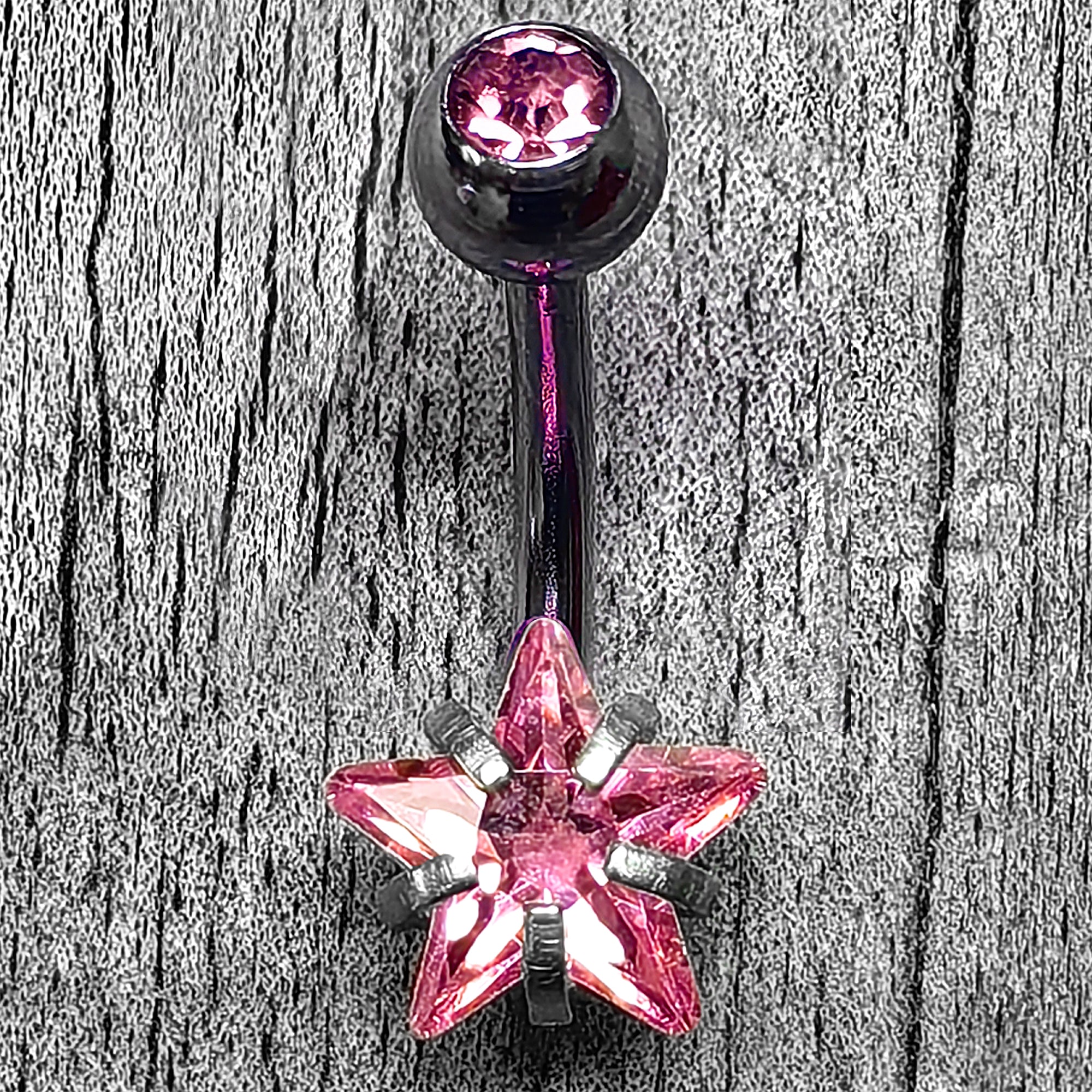 Pink CZ Gem Internally Threaded Simply Star Belly Ring