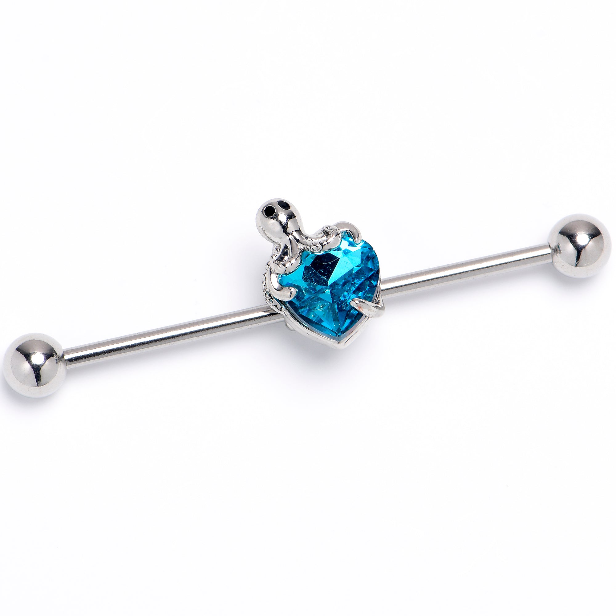 14 Gauge Blue Gem Octopus Heart Industrial Barbell 38mm