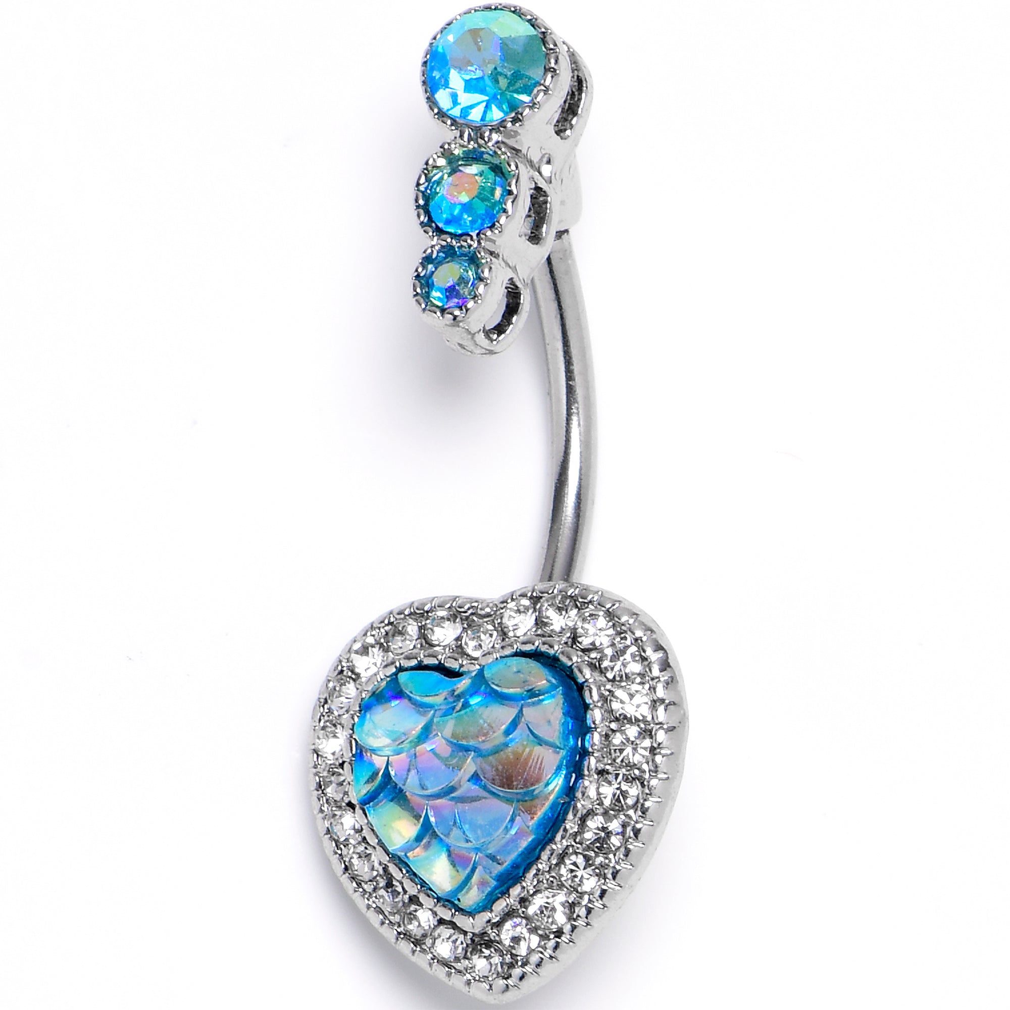 Blue Gem Mermaid Scale Heart Double Mount Belly Ring