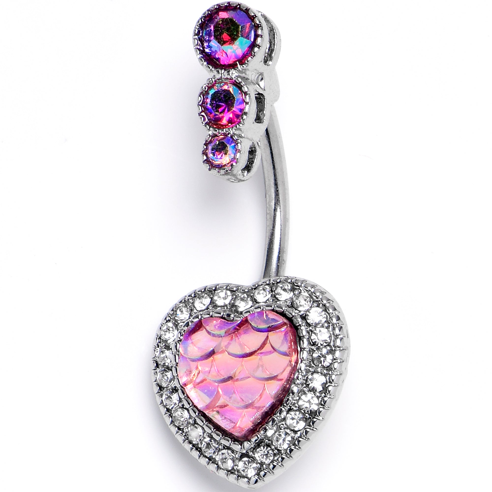 Pink Gem Mermaid Scale Heart Double Mount Belly Ring