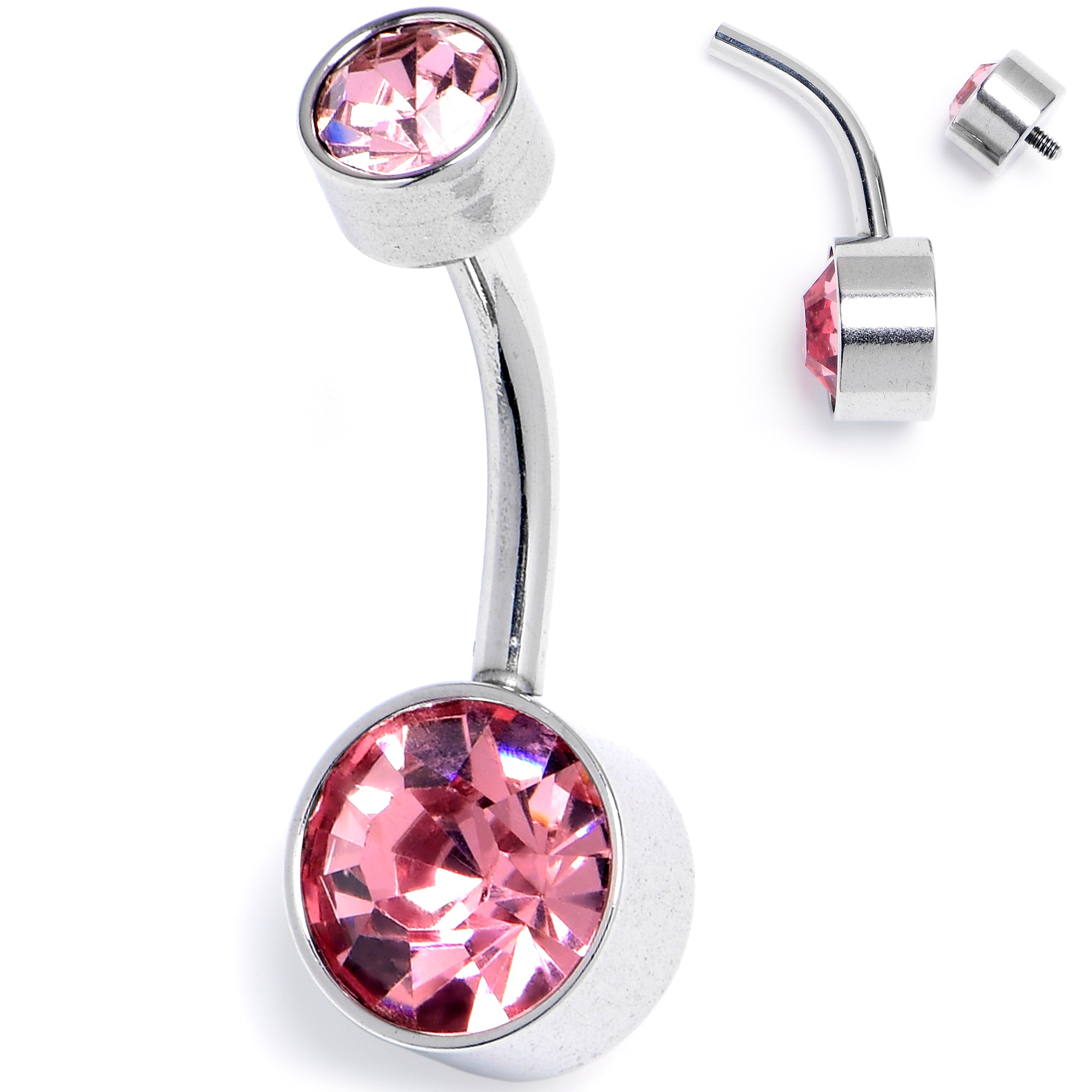 Pink Gem Internally Threaded Simple Belly Ring