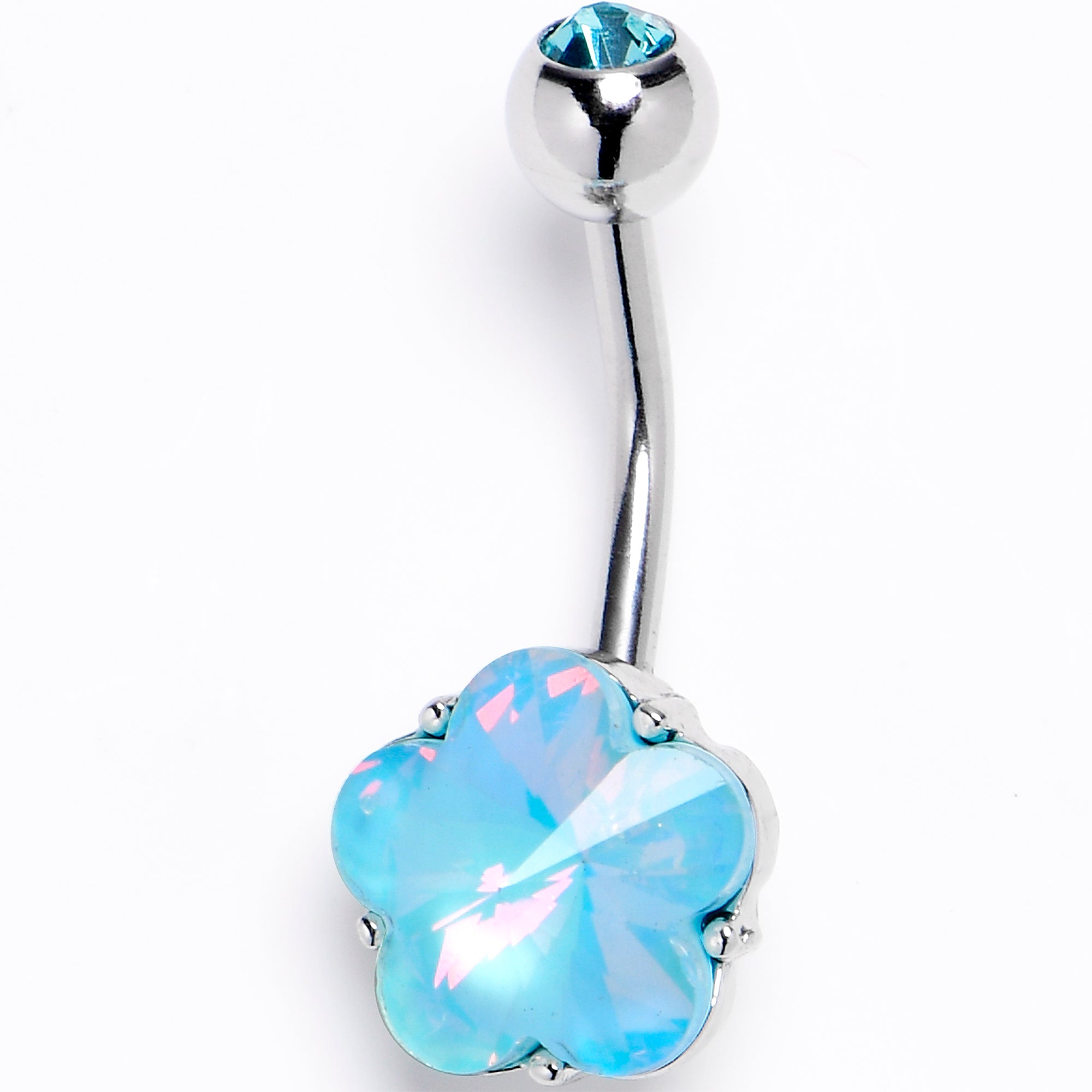 Blue Delicate Blossom Flower Internally Threaded Belly Ring