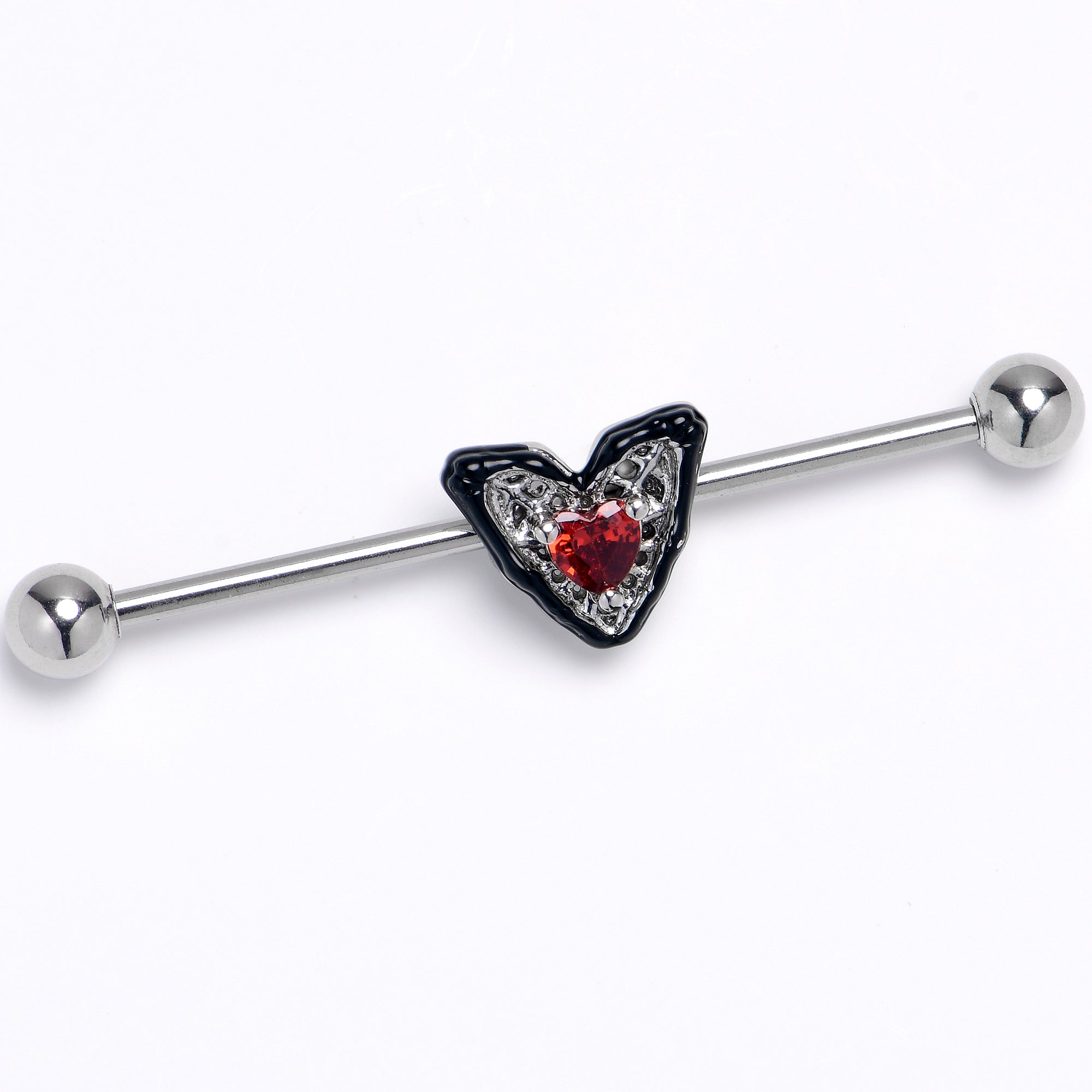 14 Gauge Red CZ Gem Captured Heart Industrial Barbell 38mm