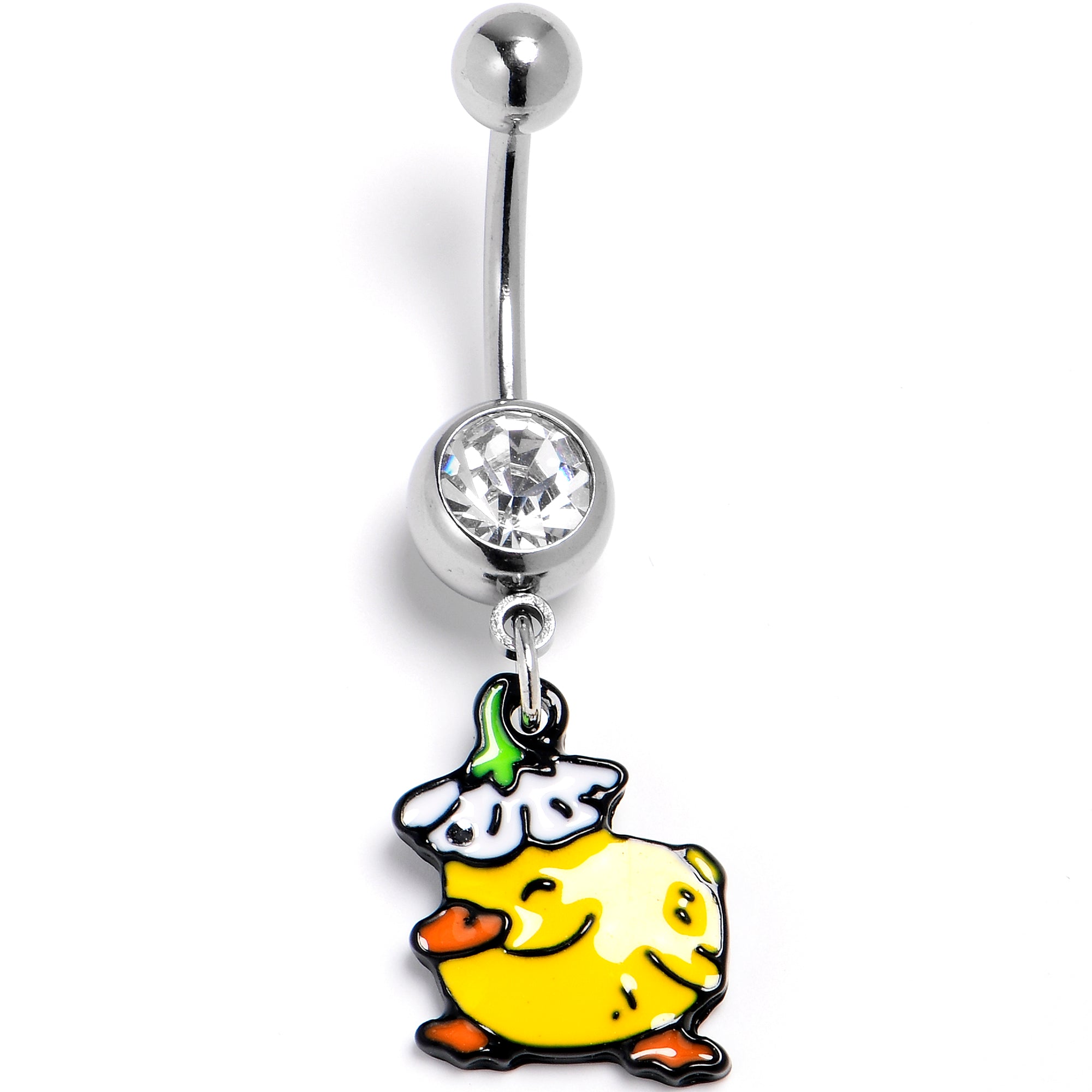 Clear Gem Duck Flower Hat Dangle Belly Ring