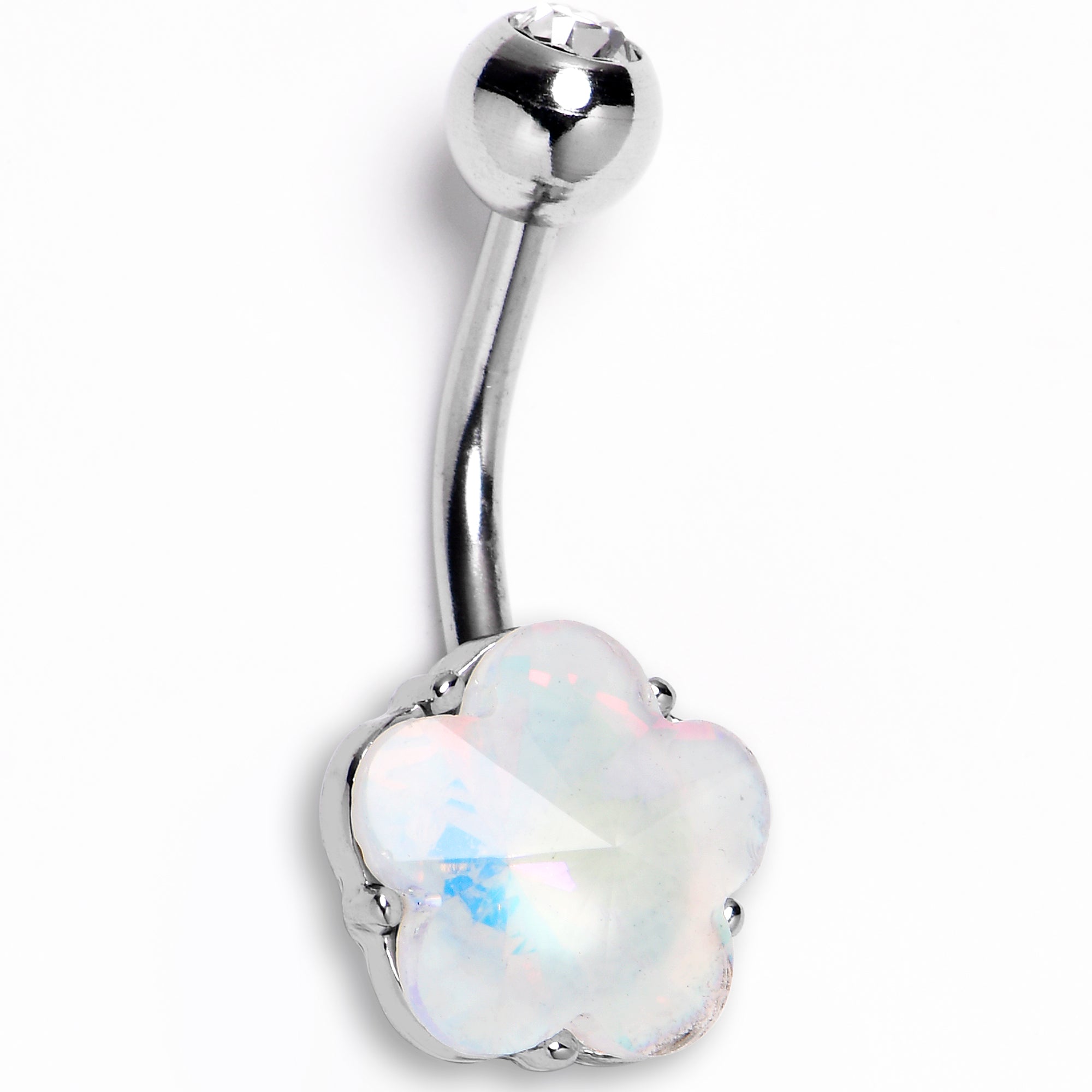 White Delicate Blossom Flower Internally Threaded Belly Ring