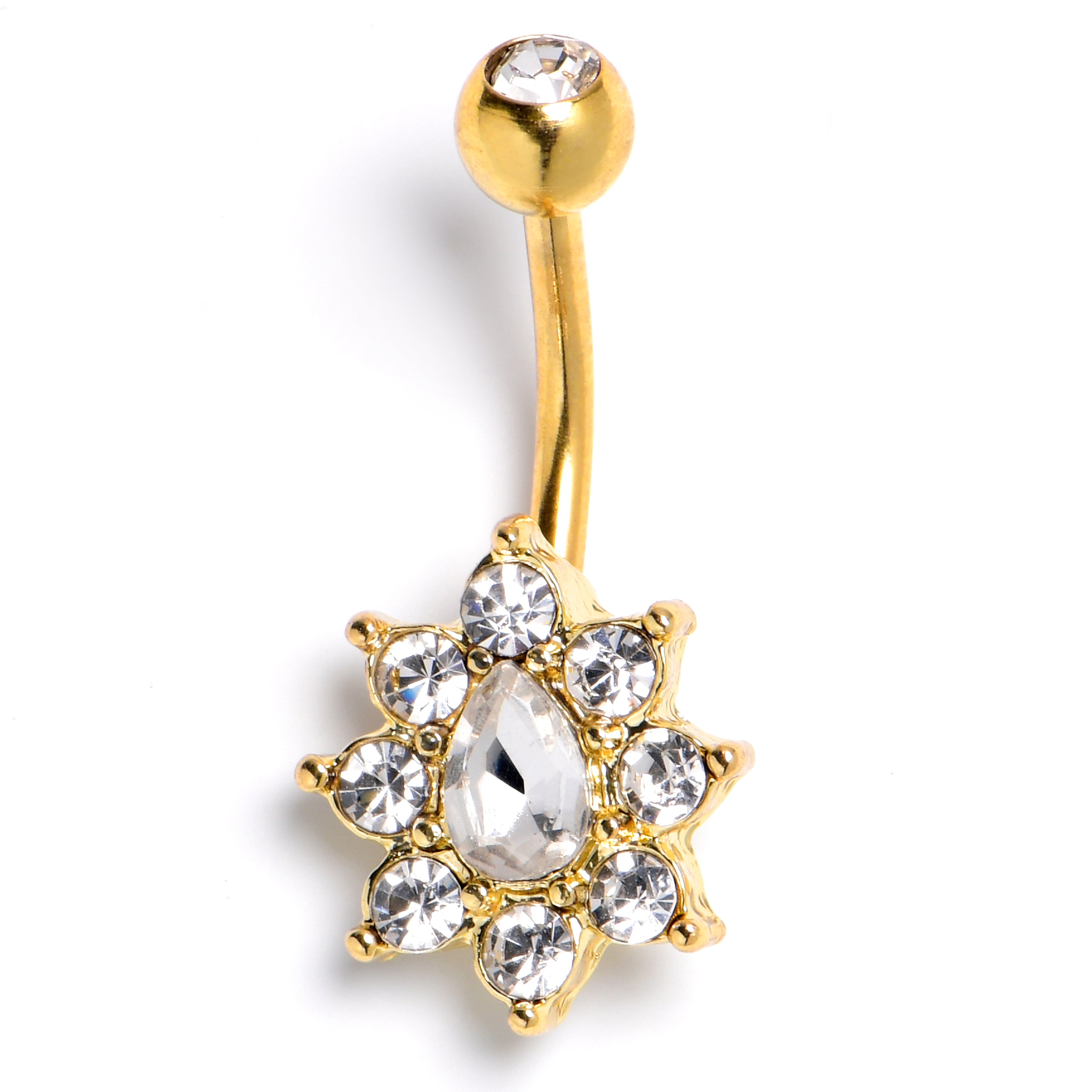 Clear CZ Gem Gold Tone Internally Threaded Sunny Glam Belly Ring