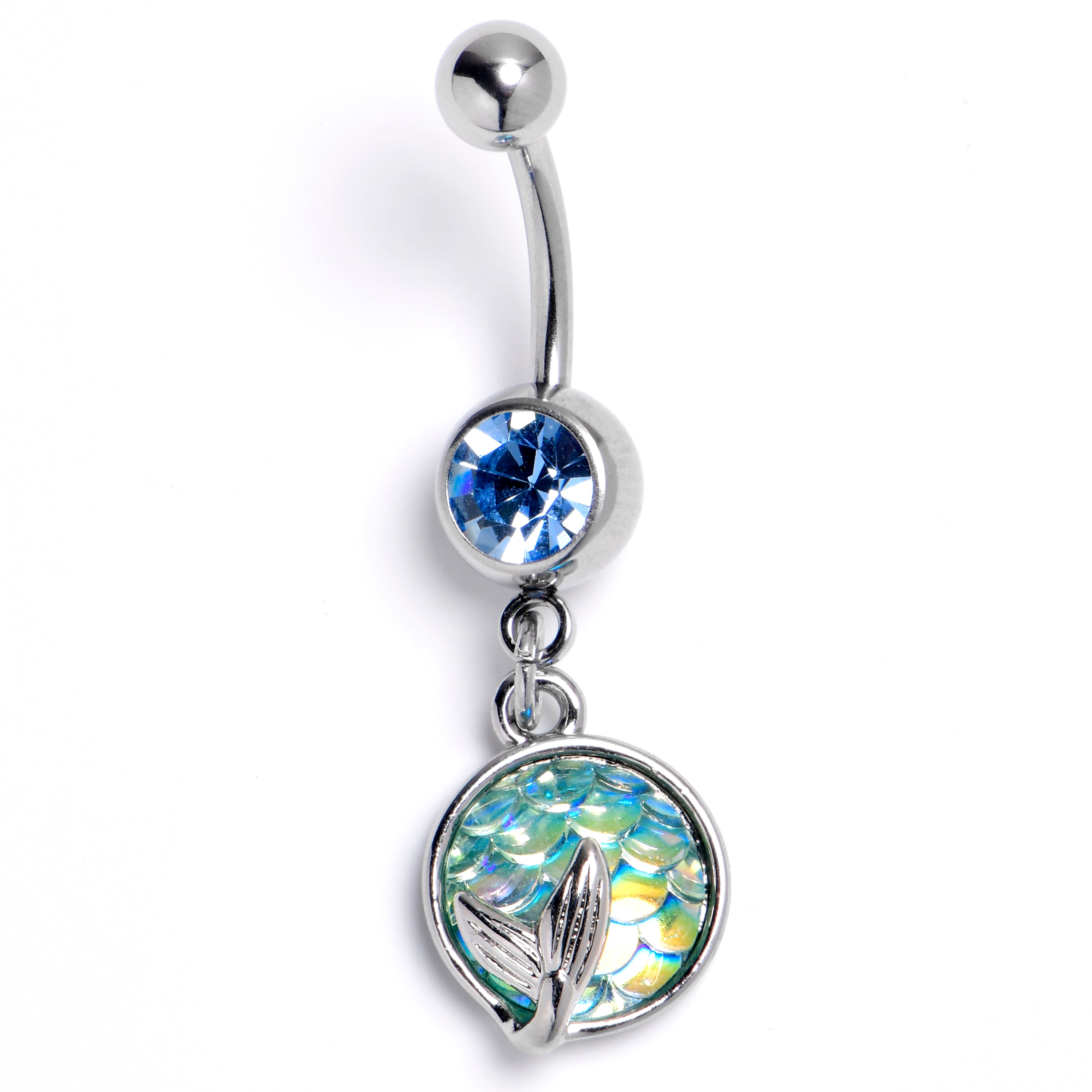 Blue Gem Mermaid Blue Scale Tail Dangle Belly Ring