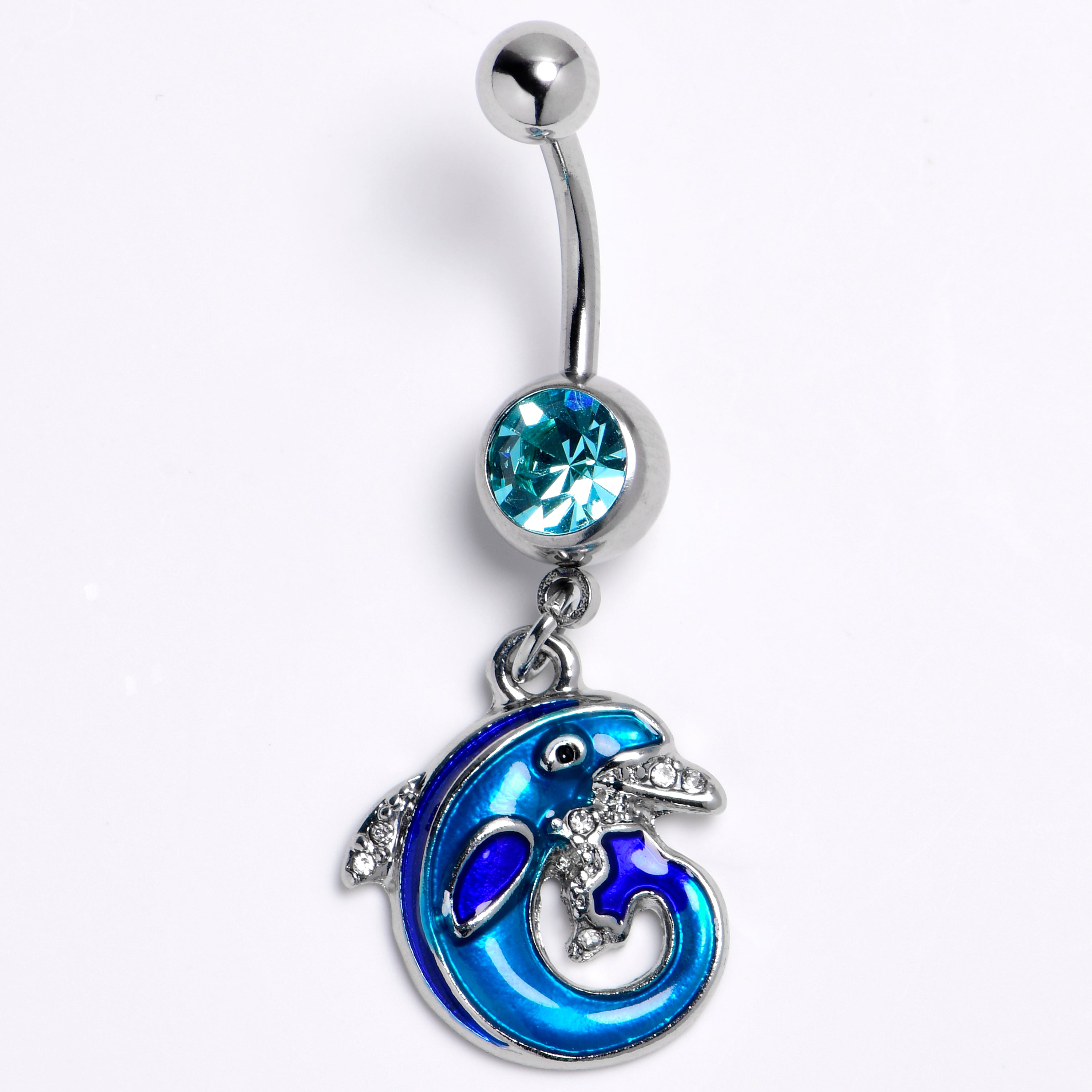 Blue Gem Dolphin Blue Beauty Dangle Belly Ring